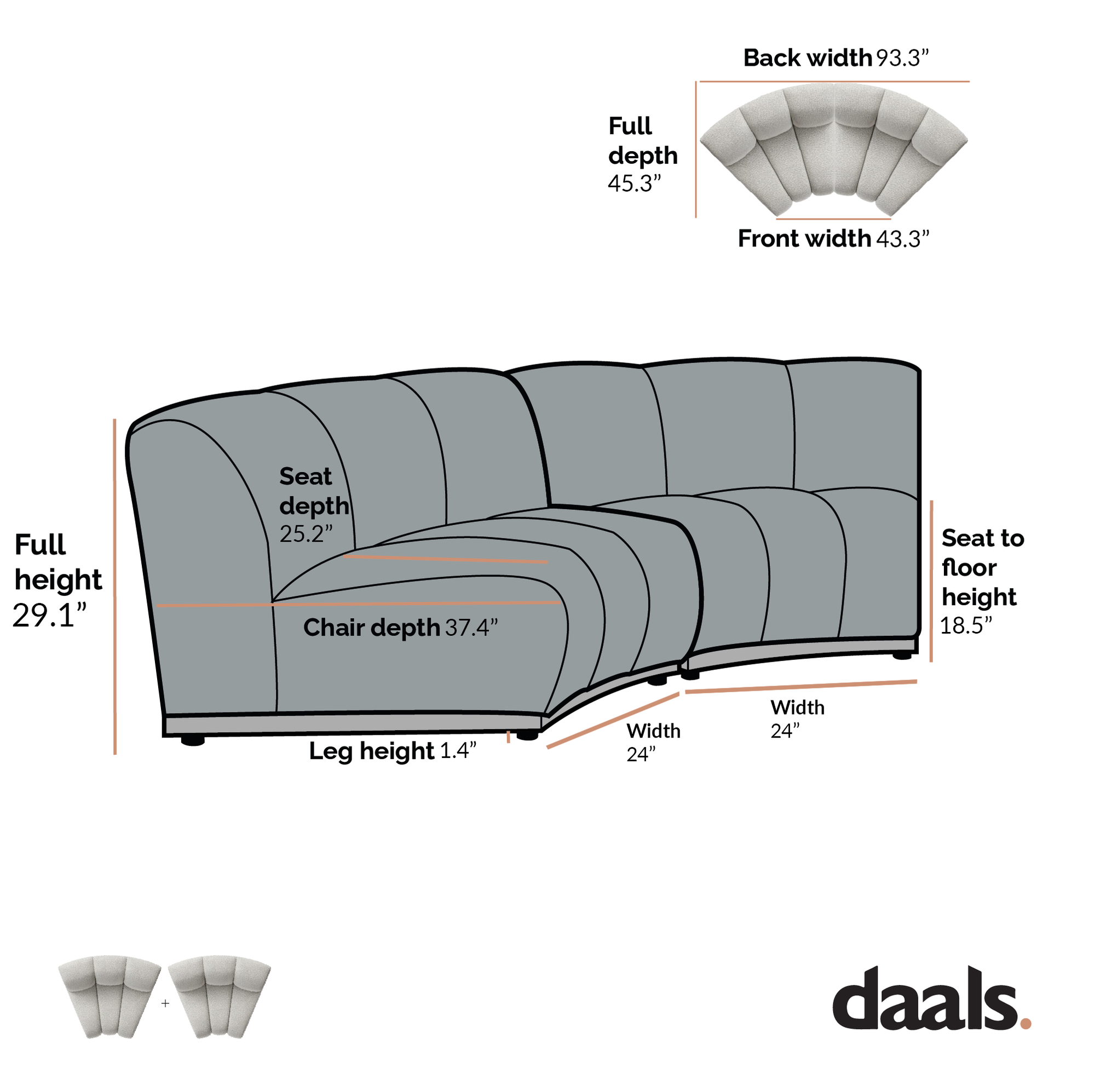 Granvia Moss Green Velvet Modular Sofa, 2-Seater Curved Sofa