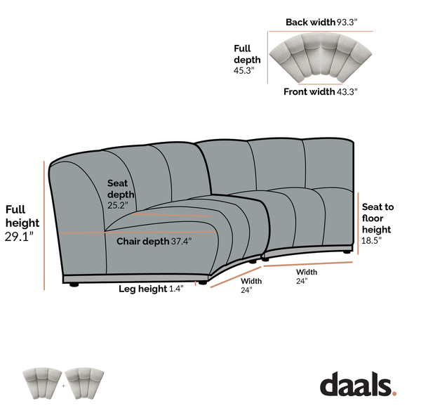 Granvia Ecru Boucle Modular Sofa, 2-Seater Curved Sofa