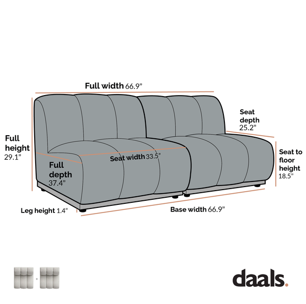 Granvia Ecru Boucle Sectional Sofa, 2-Seater Sofa