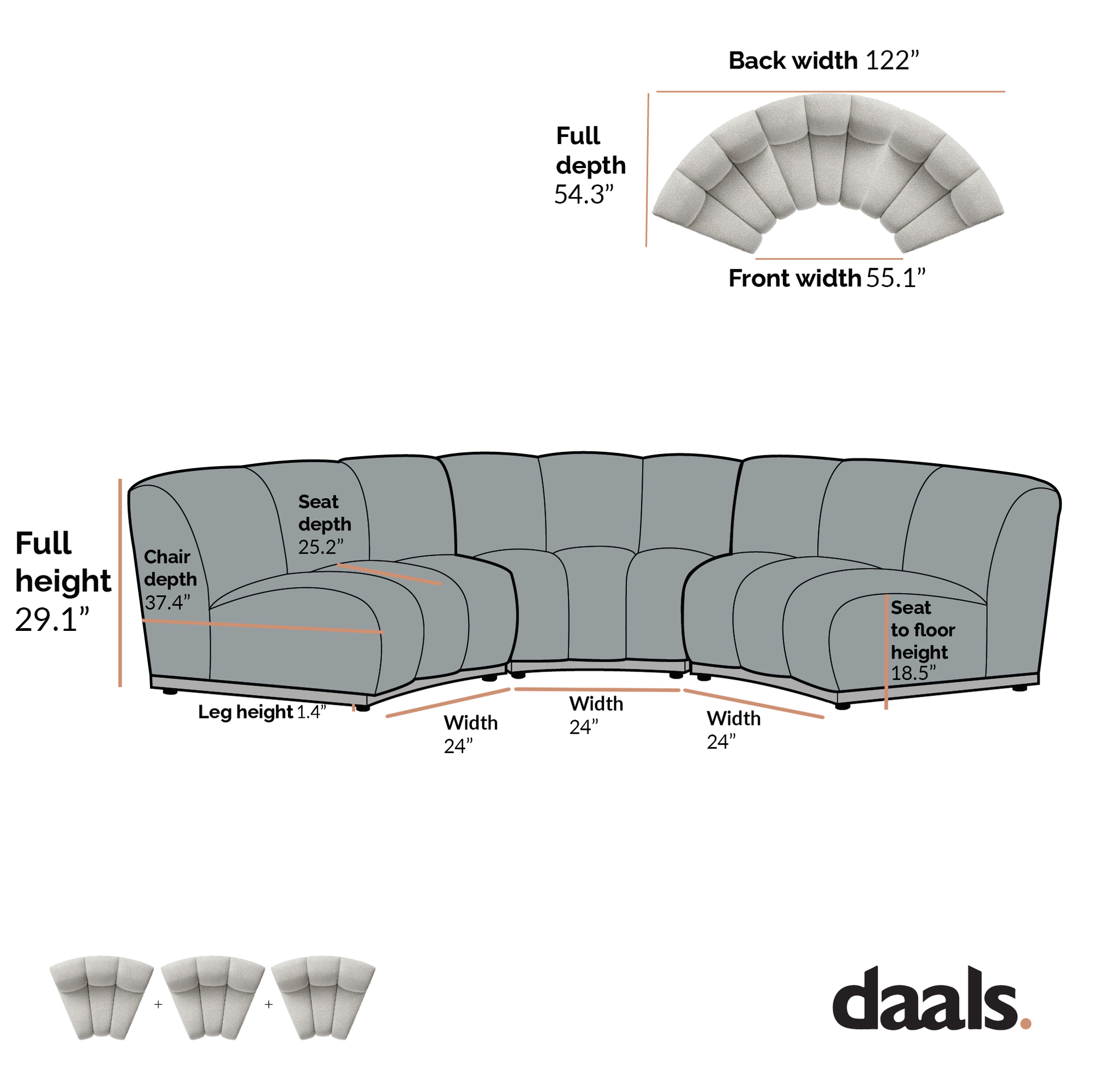 Granvia Moss Green Velvet Sectional Sofa, 3-Seater Curved Sofa