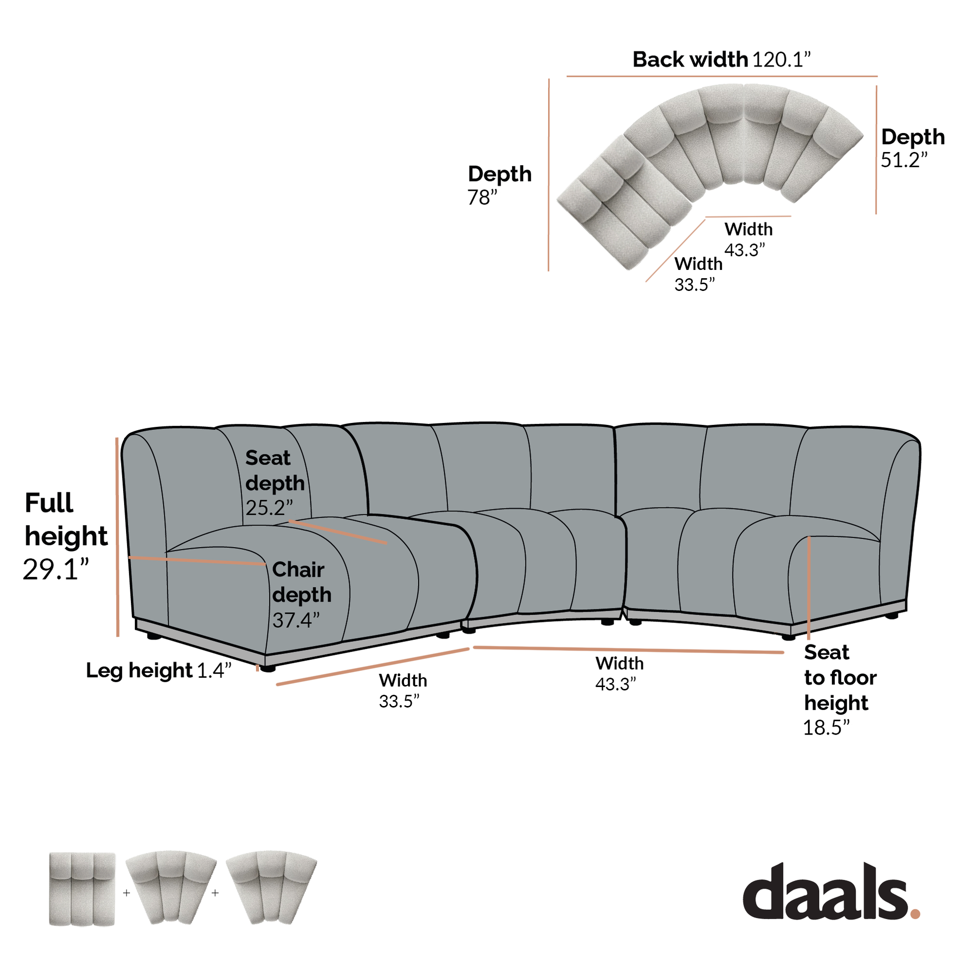 Granvia Ecru Boucle Sectional Sofa, 3-Seater L-Shaped Sofa