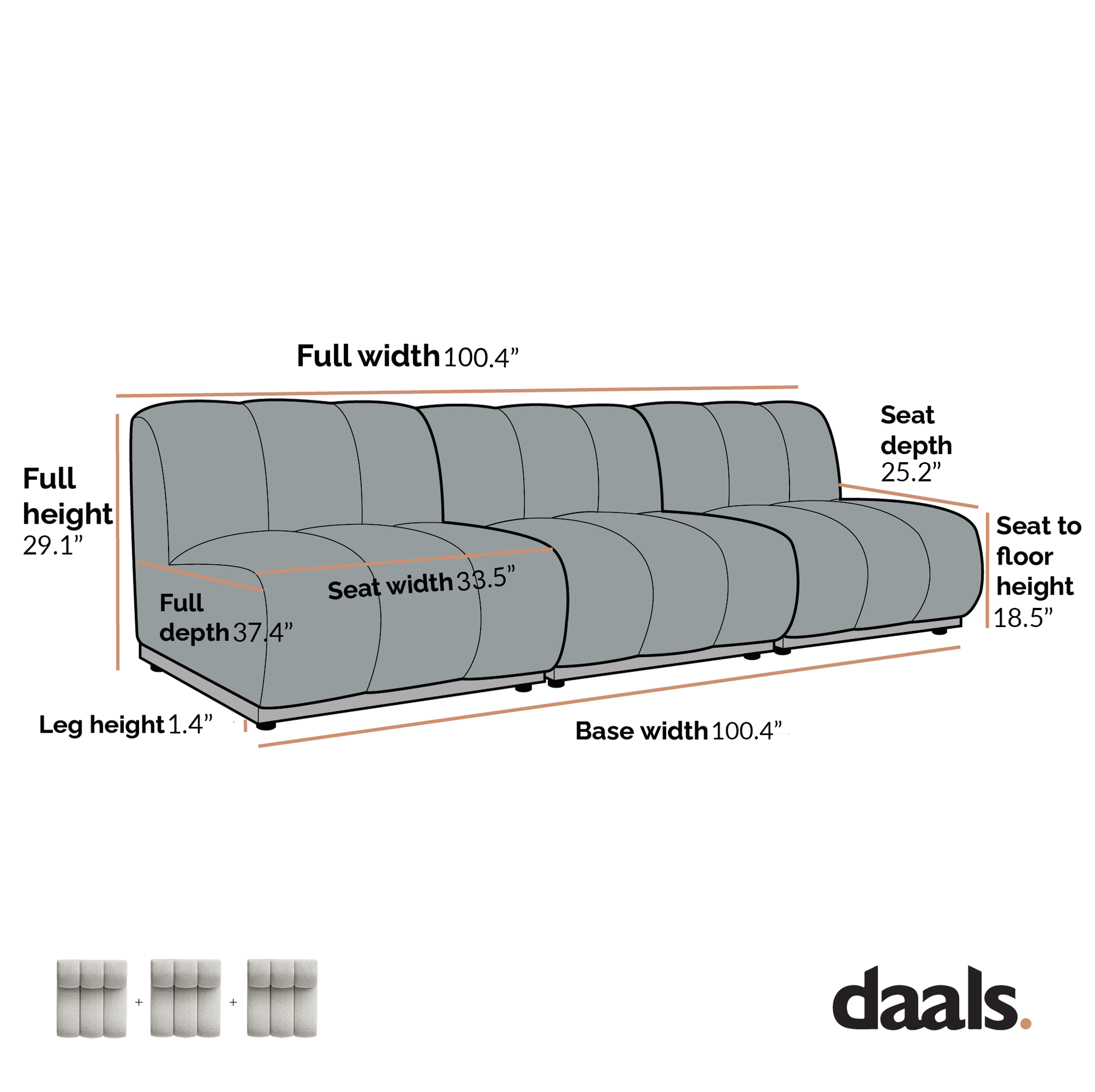 Granvia Moss Green Velvet Modular Sofa, 3-Seater Sofa