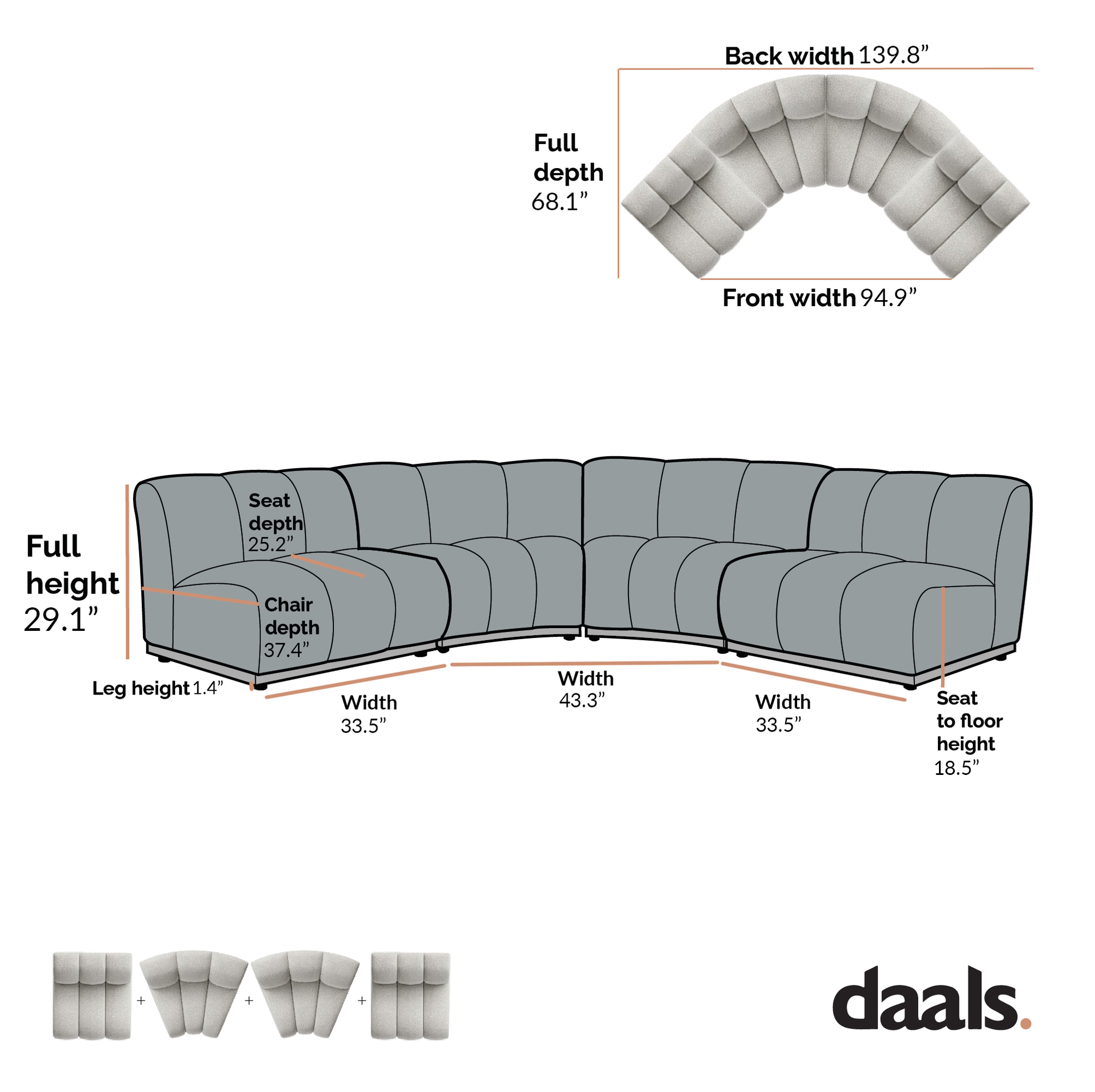 Granvia Taupe Boucle Modular Sofa, 4-Seater Large Corner Sofa