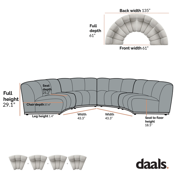 Granvia Ecru Boucle Modular Sofa, 4-Seater Half Circle Sofa