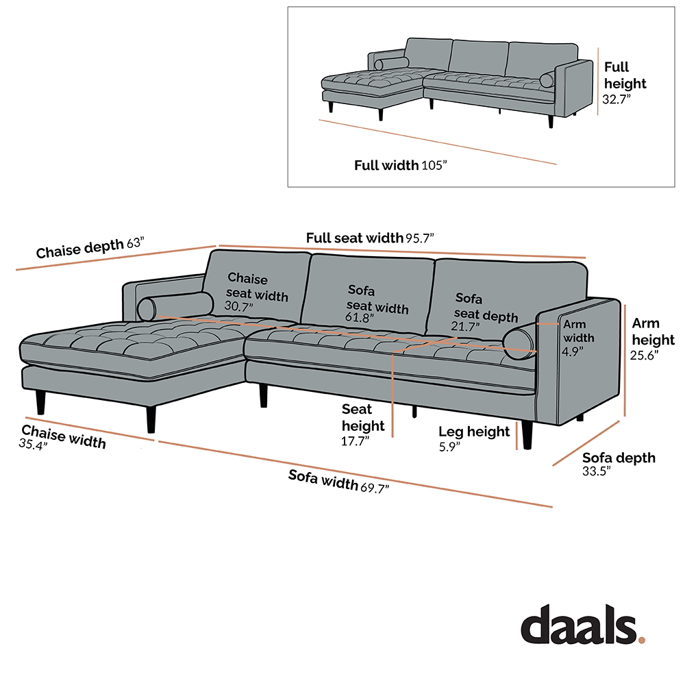 Henrietta Grand 4-Seater LHF Chaise End Sofa, Tan Faux Suede