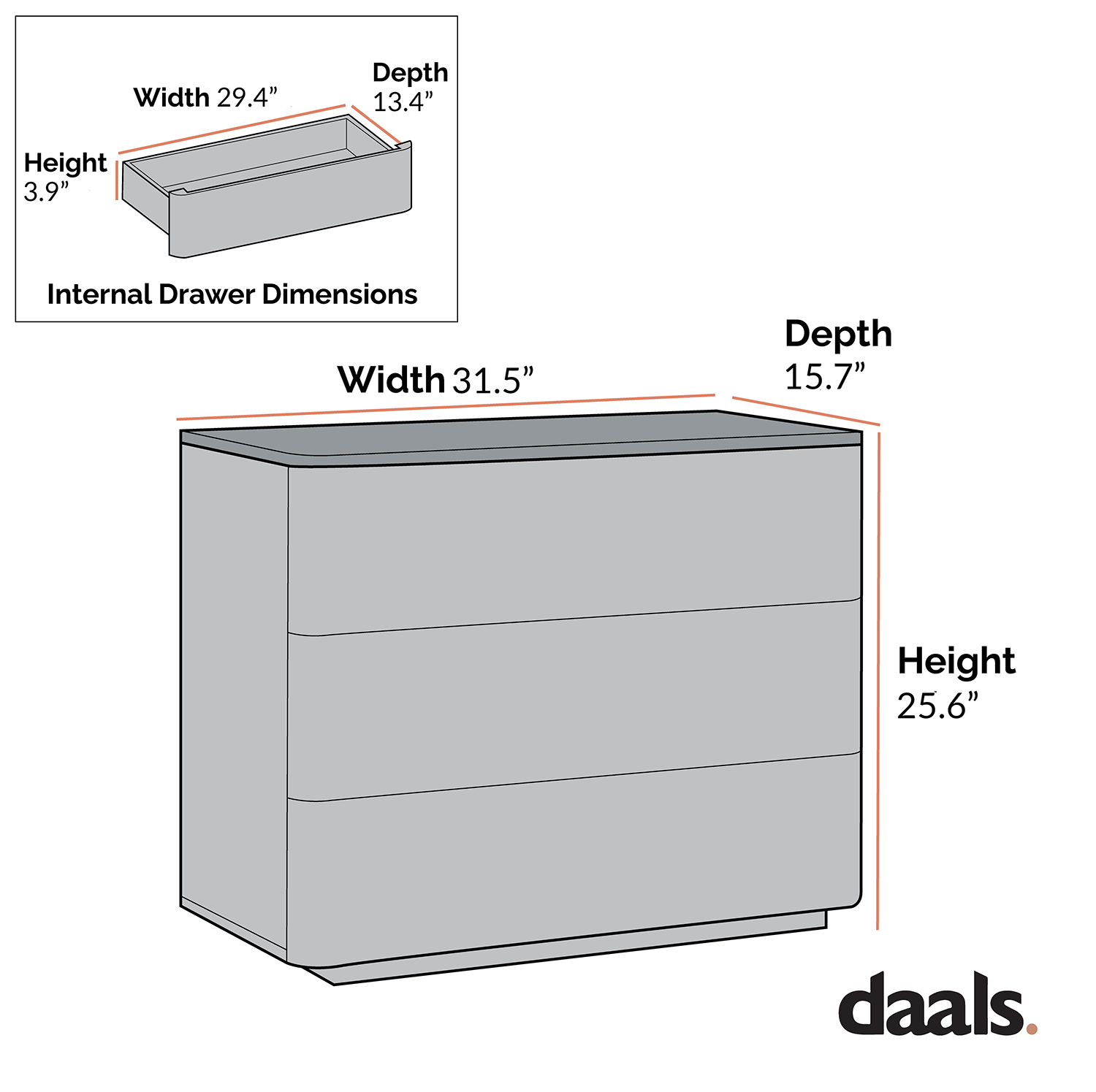 Agnes Curved Edge 3 Drawer Dresser, Natural