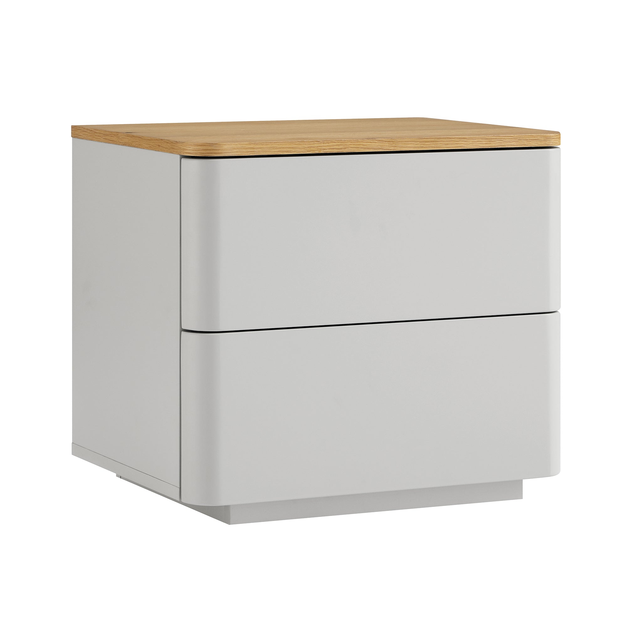 Agnes Curved Edge 2 Drawer Nightstand, Dove Grey with Oak Top