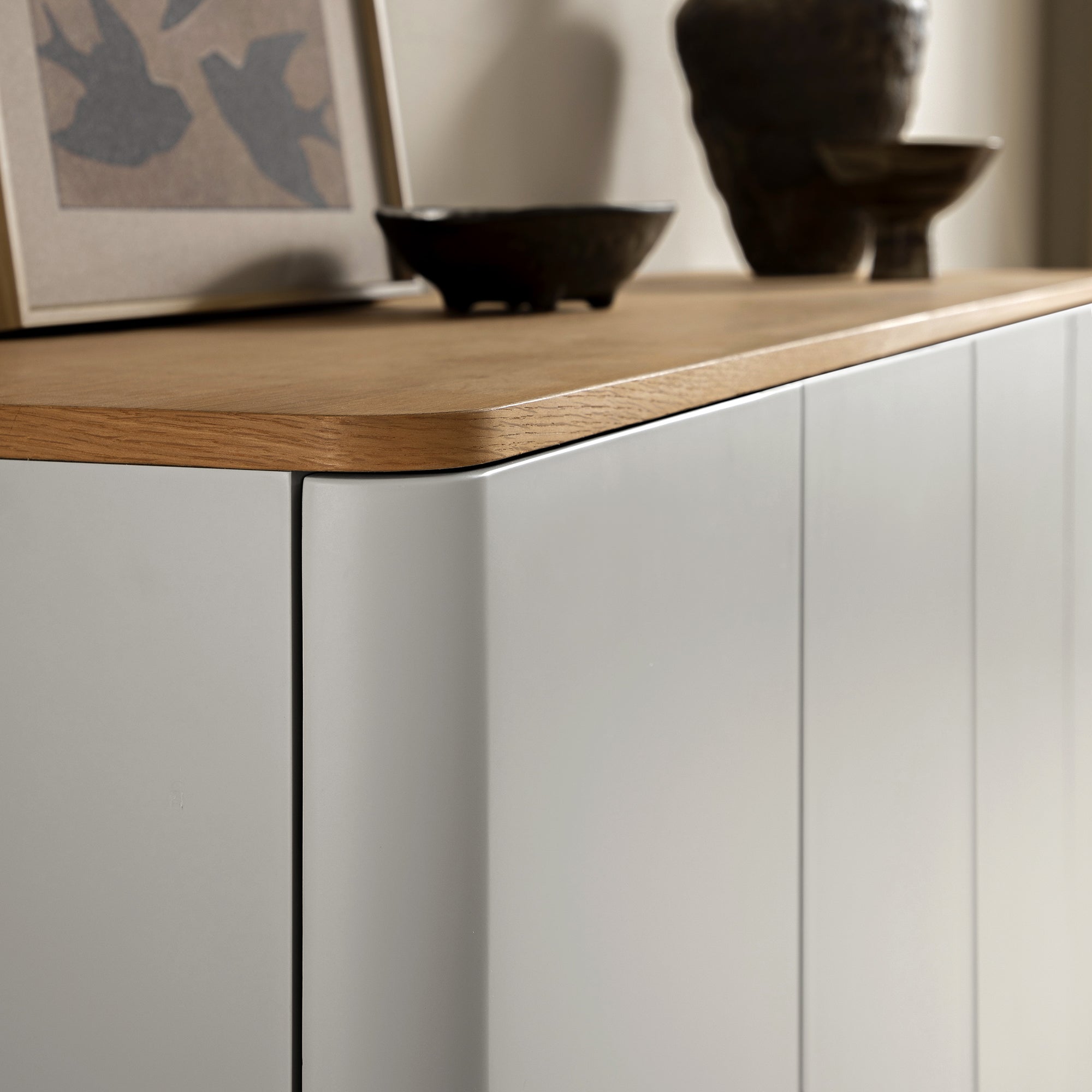 Agnes Curved Edge 59in. Wide Sideboard, Dove Grey with Oak Top