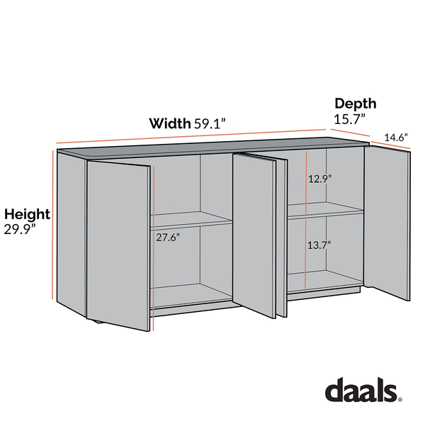 Agnes Curved Edge 59 in. Wide Sideboard, Off-White with Oak Top