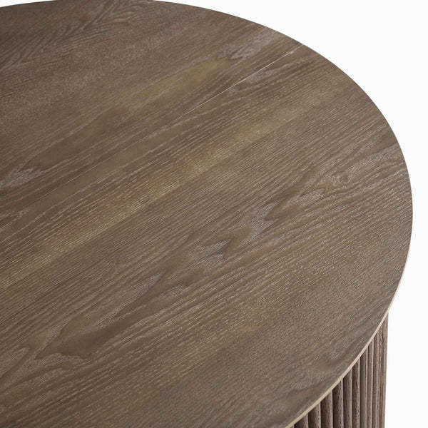 Maru Oak Round Coffee Table with Storage, Silver Oak