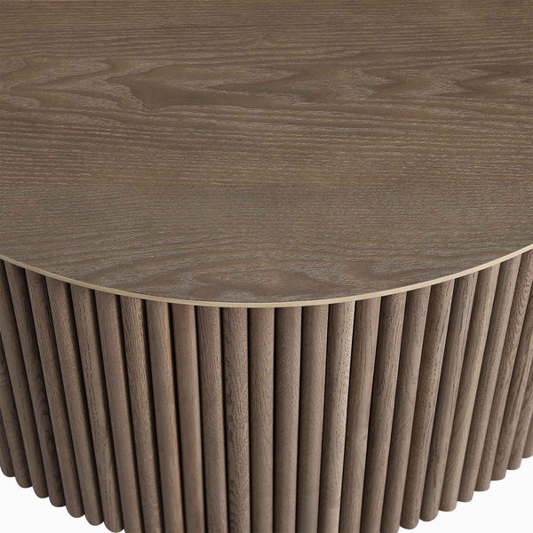 Maru Oak Round Coffee Table with Storage, Silver Oak