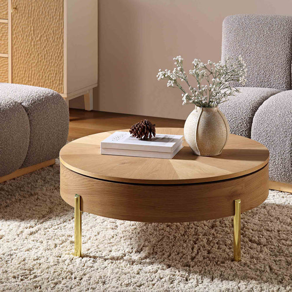 Bohdi Oak Round Rotating Coffee Table