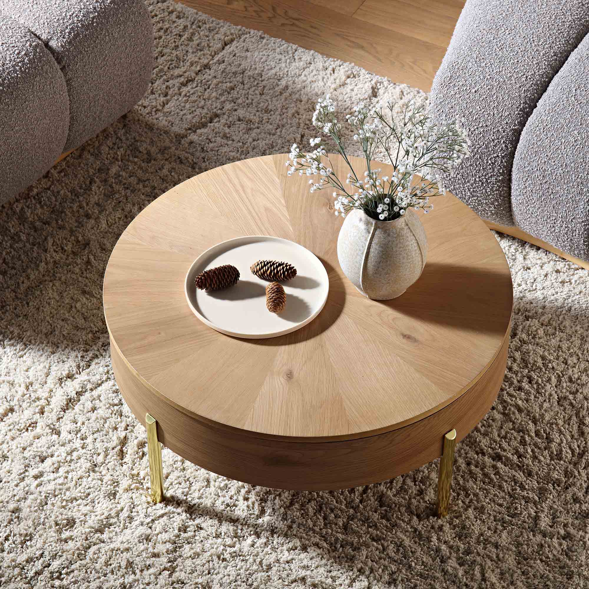 Bohdi Oak Round Rotating Coffee Table