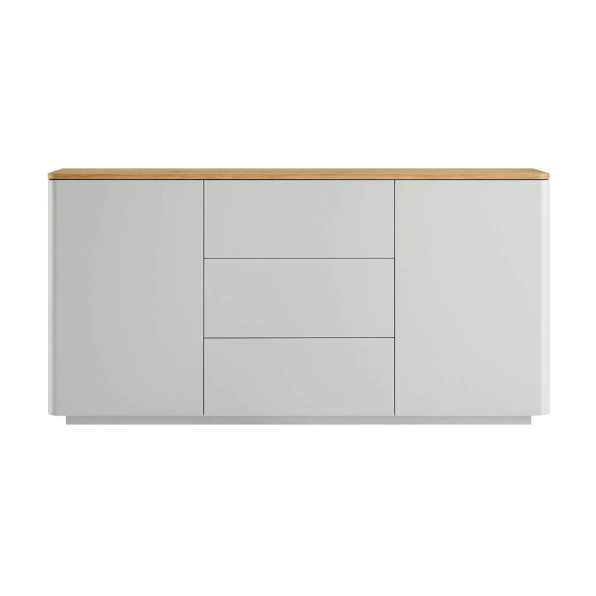 Agnes Curved Edge 2 Door 3 Drawer Wide Sideboard, Dove Grey with Oak Top