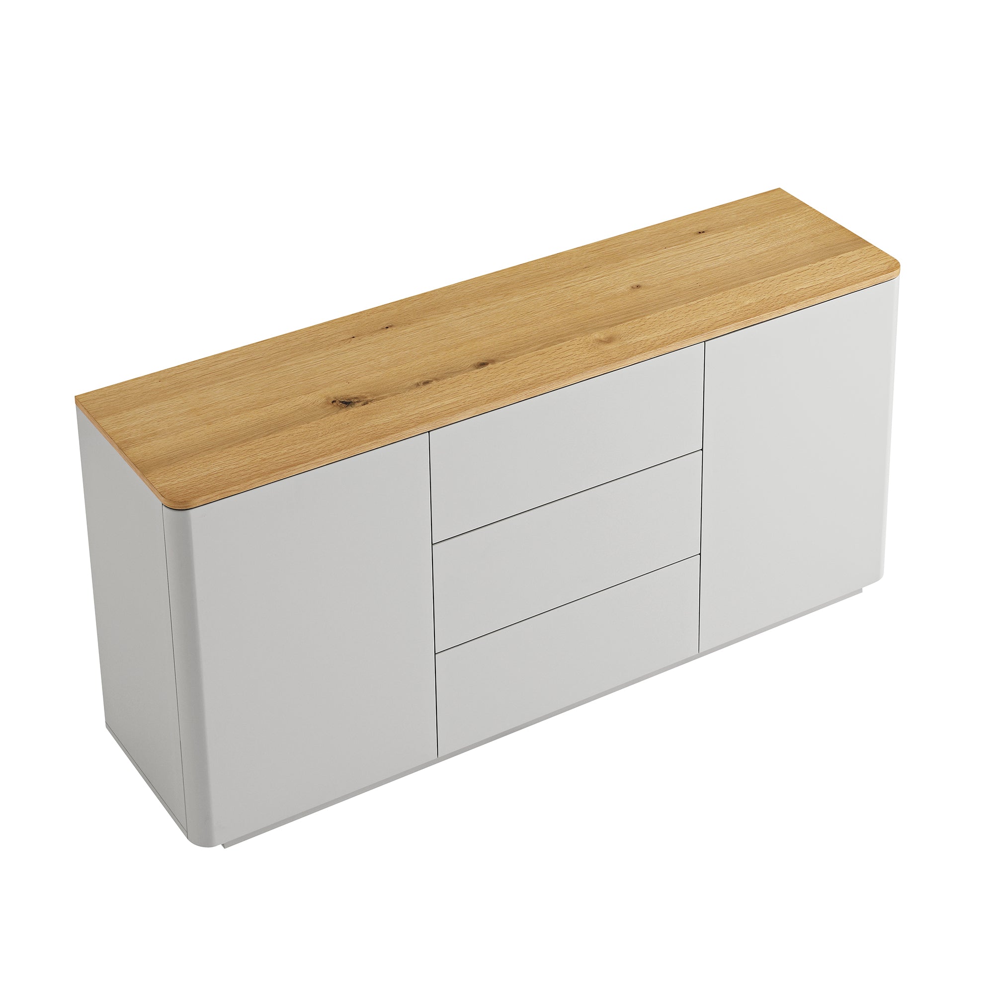 Agnes Curved Edge 2 Door 3 Drawer Wide Sideboard, Dove Grey with Oak Top