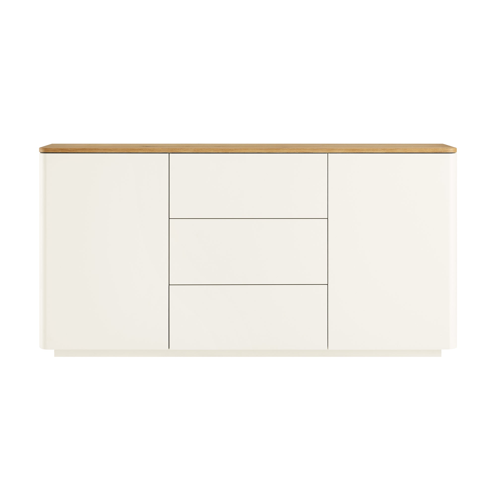 Agnes Curved Edge 2 Door 3 Drawer Wide Sideboard, Off White with Oak Top