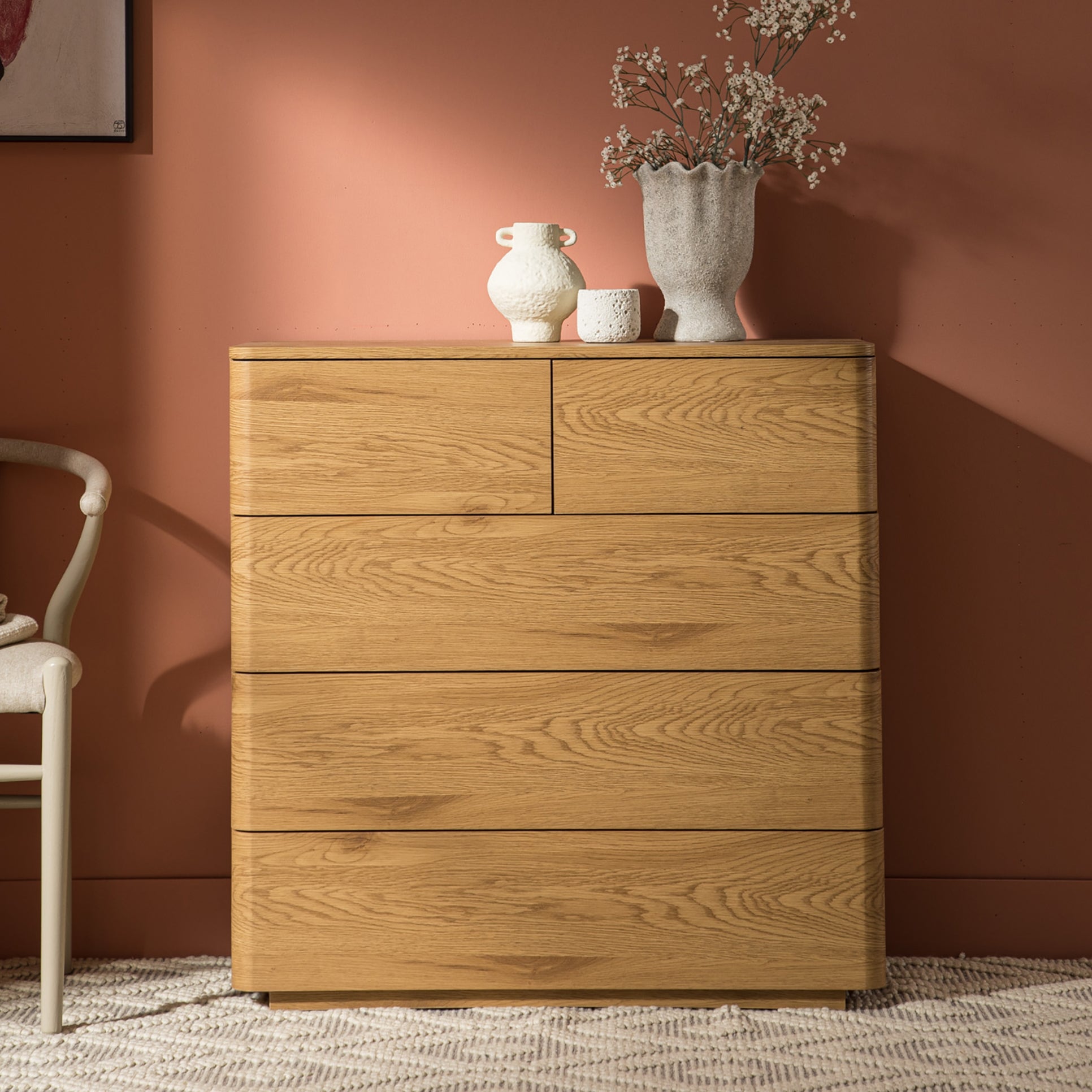 Agnes Curved Edge 5 Drawer Dresser, Natural