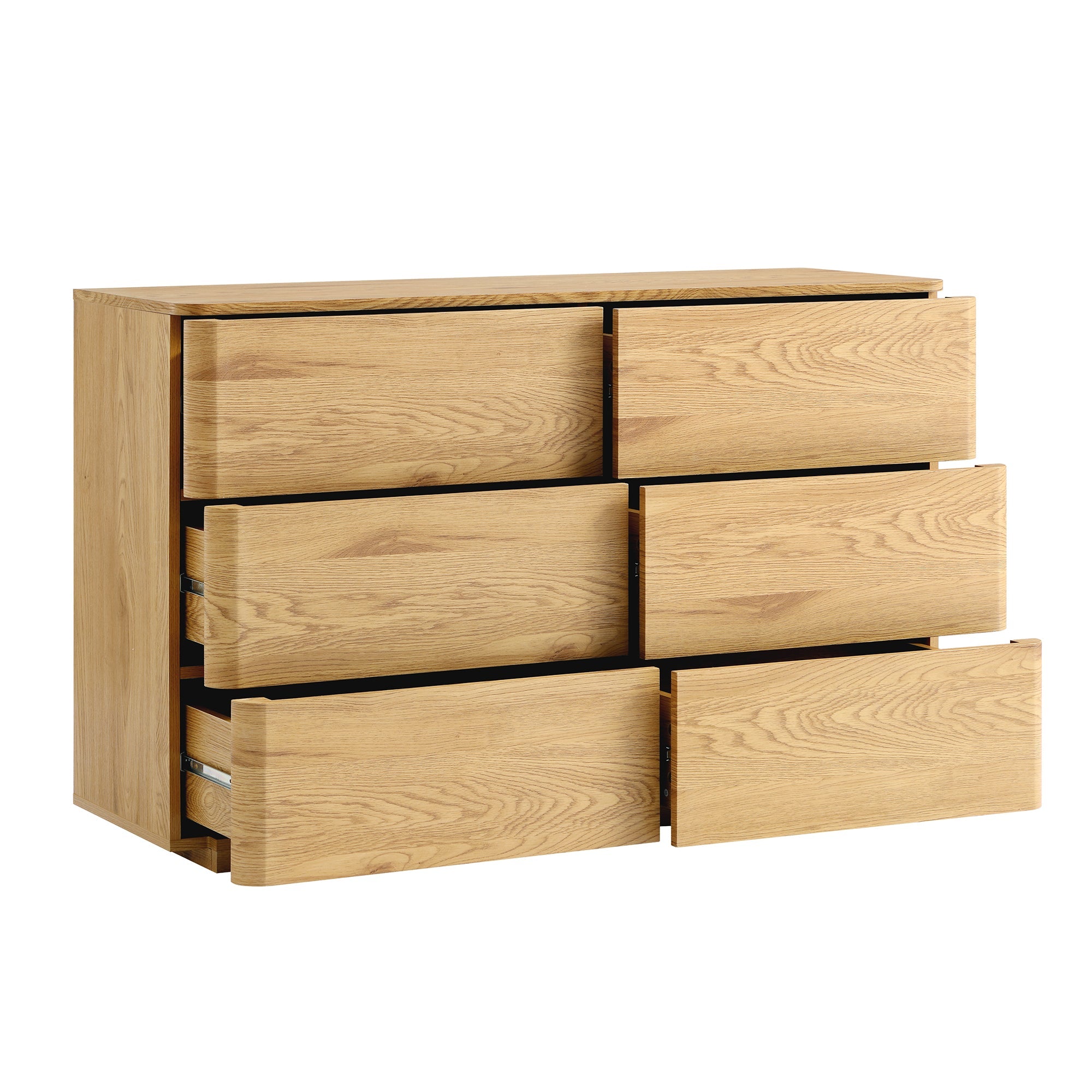 Agnes Curved Edge 6 Drawer Dresser, Natural