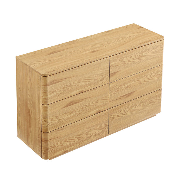 Agnes Curved Edge 6 Drawer Dresser, Natural