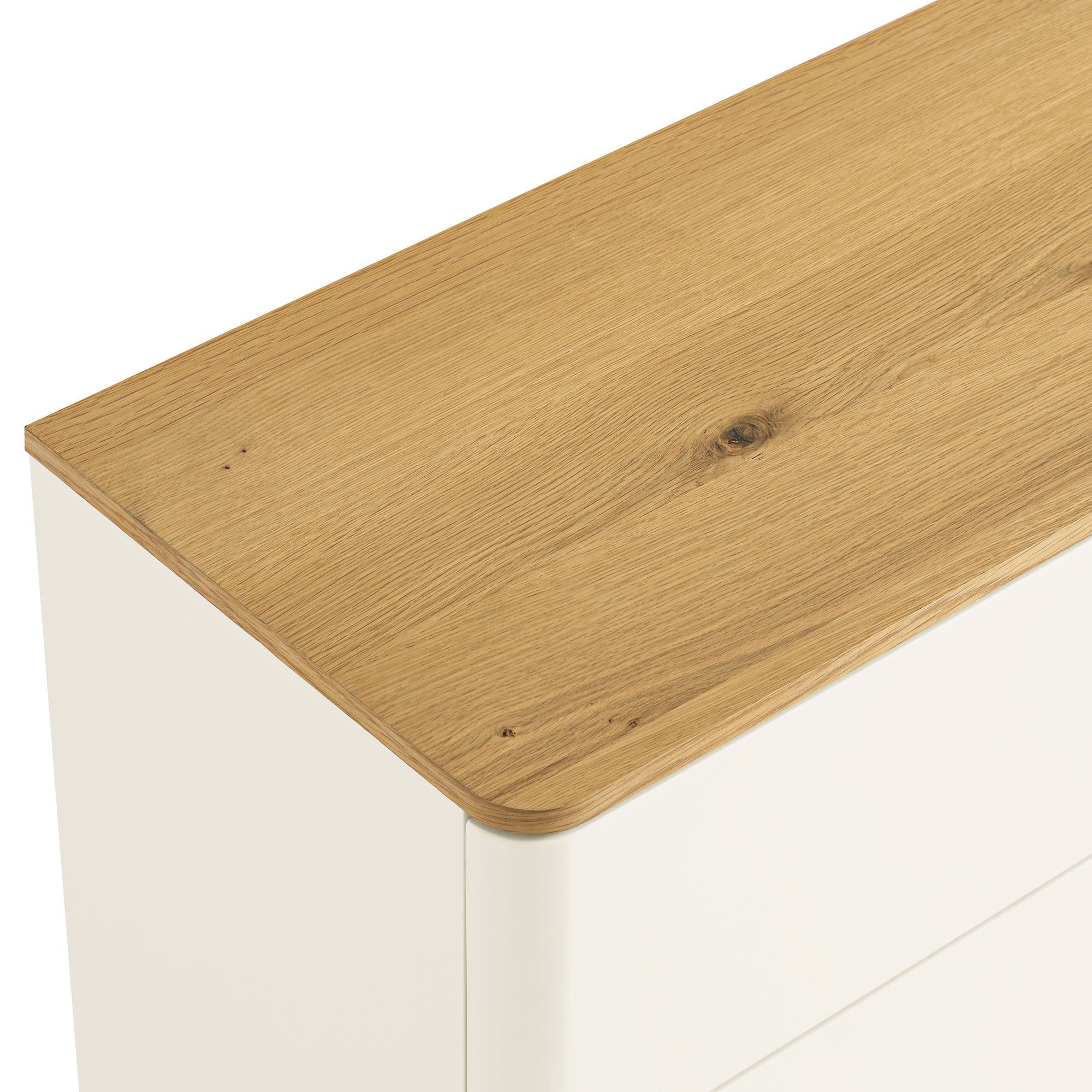 Agnes Curved Edge 6 Drawer Dresser, Off White with Oak Top