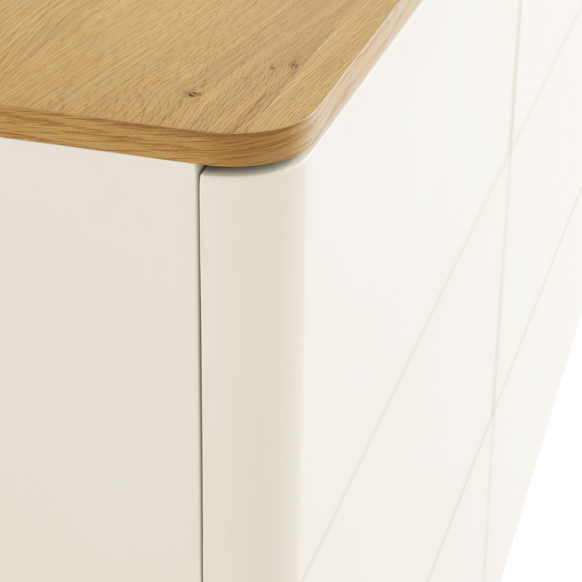 Agnes Curved Edge 6 Drawer Dresser, Off White with Oak Top