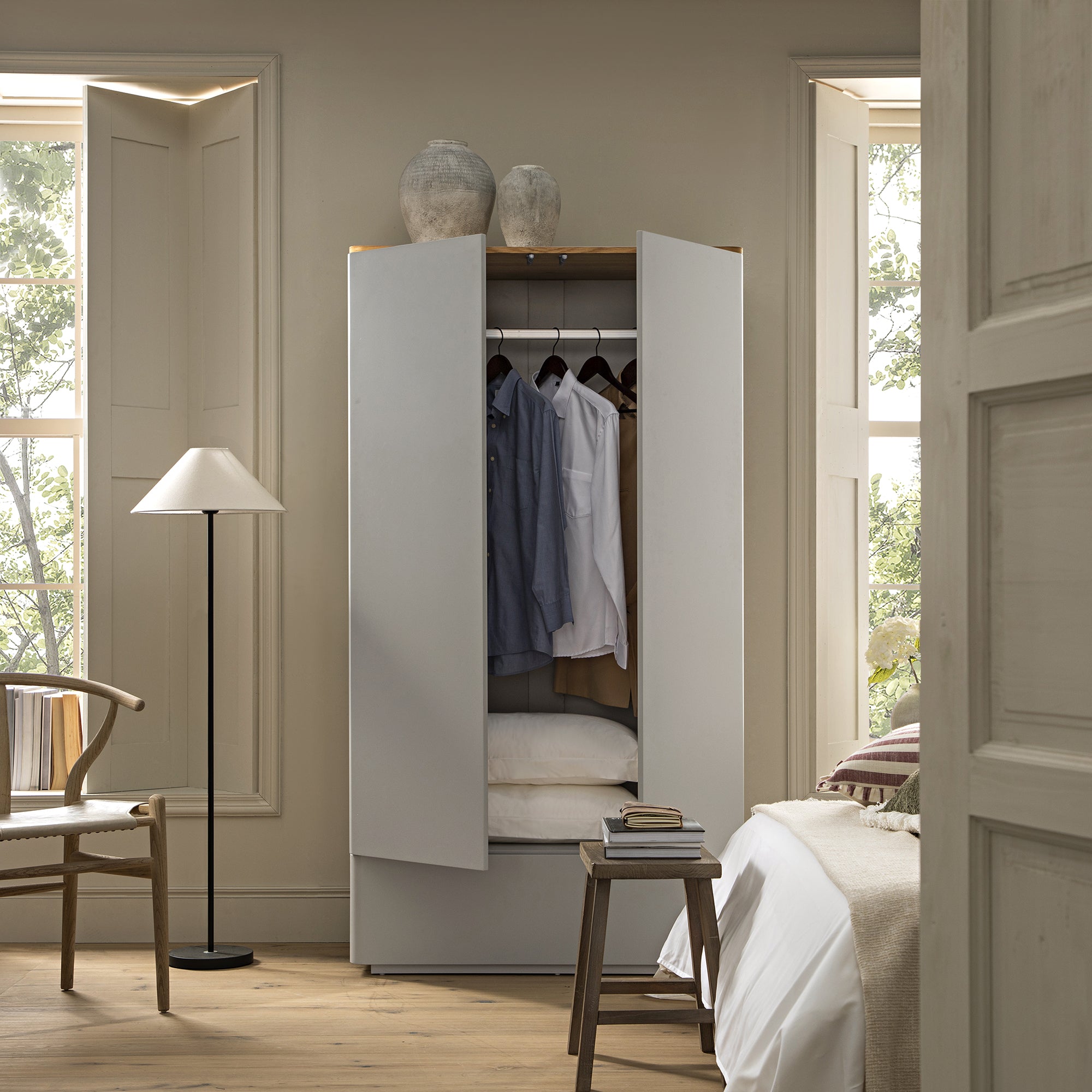 Agnes Curved Edge Double Closet, Dove Grey with Oak Top