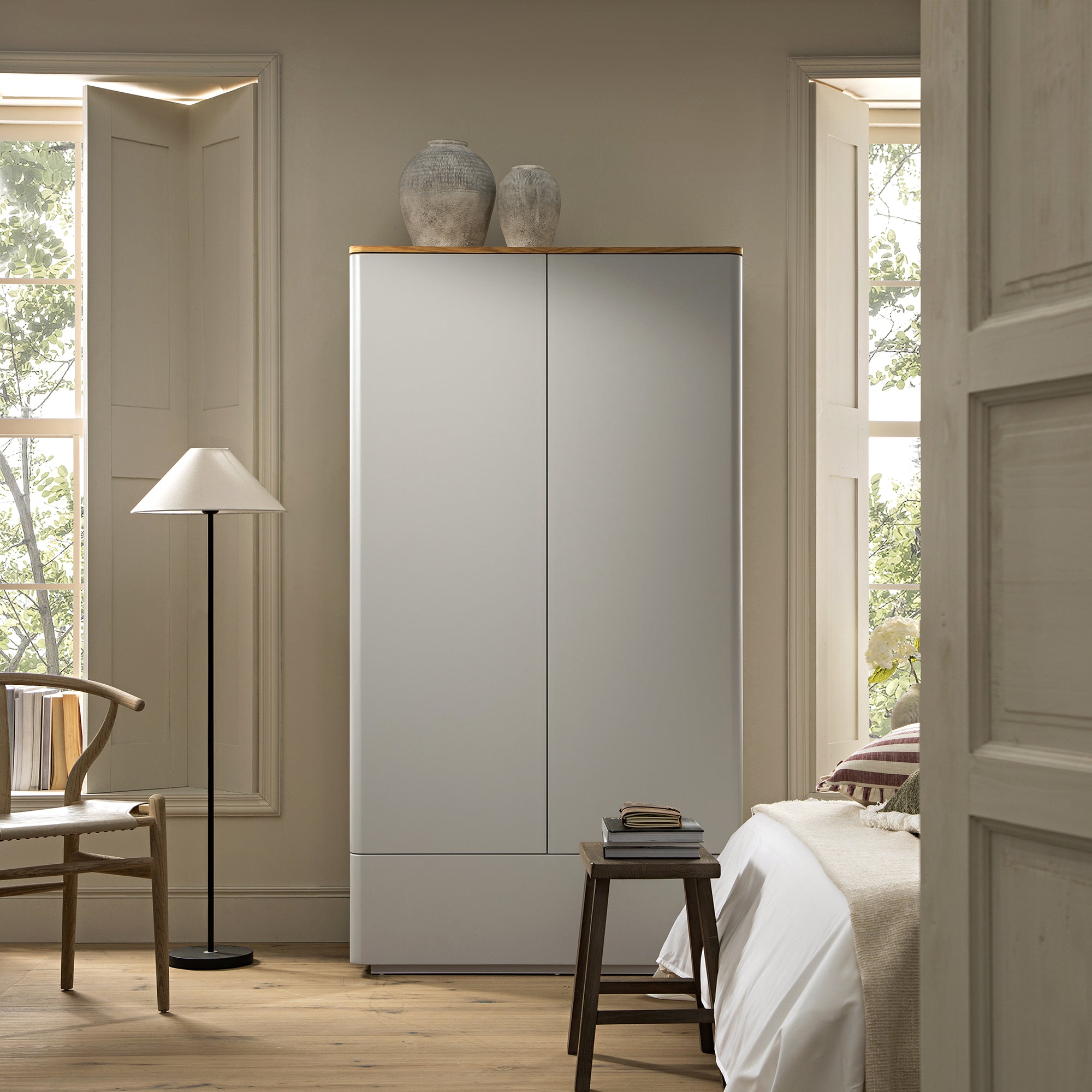 Agnes Curved Edge Double Closet, Dove Grey with Oak Top