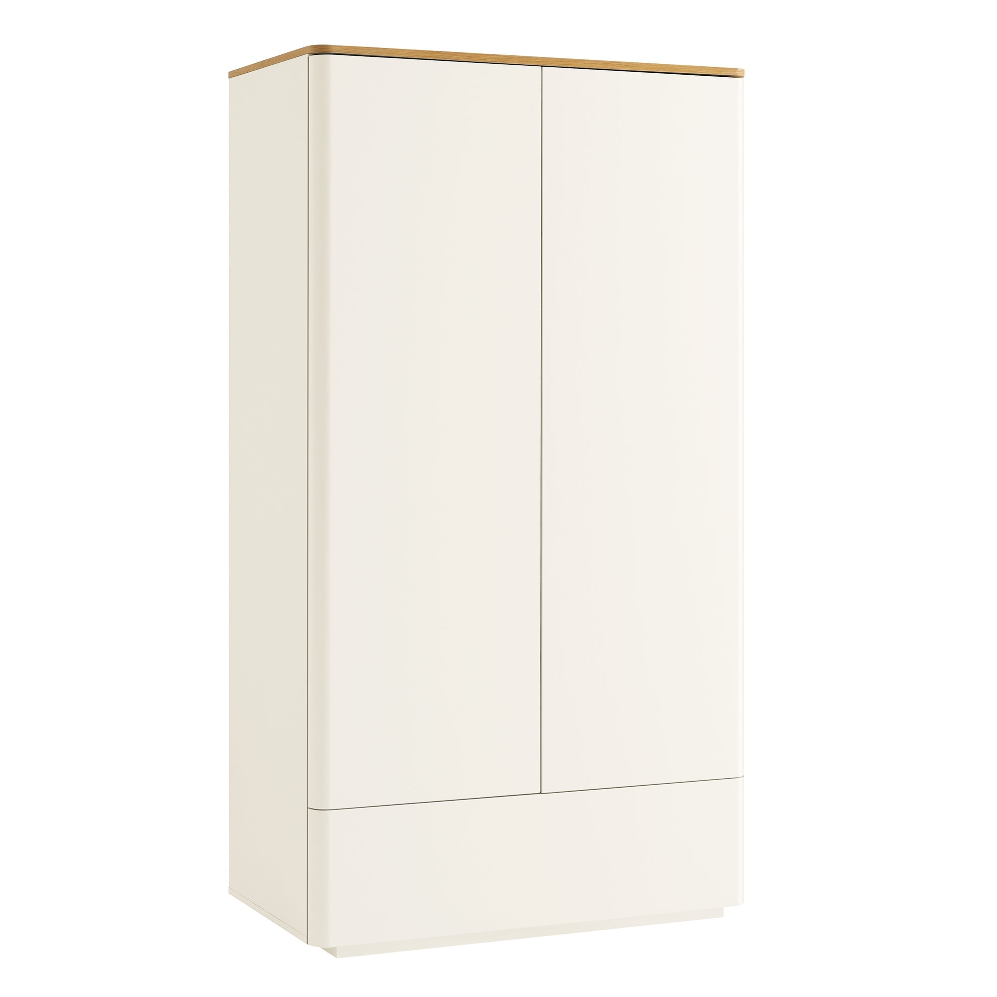 Agnes Curved Edge Double Closet, Off White with Oak Top