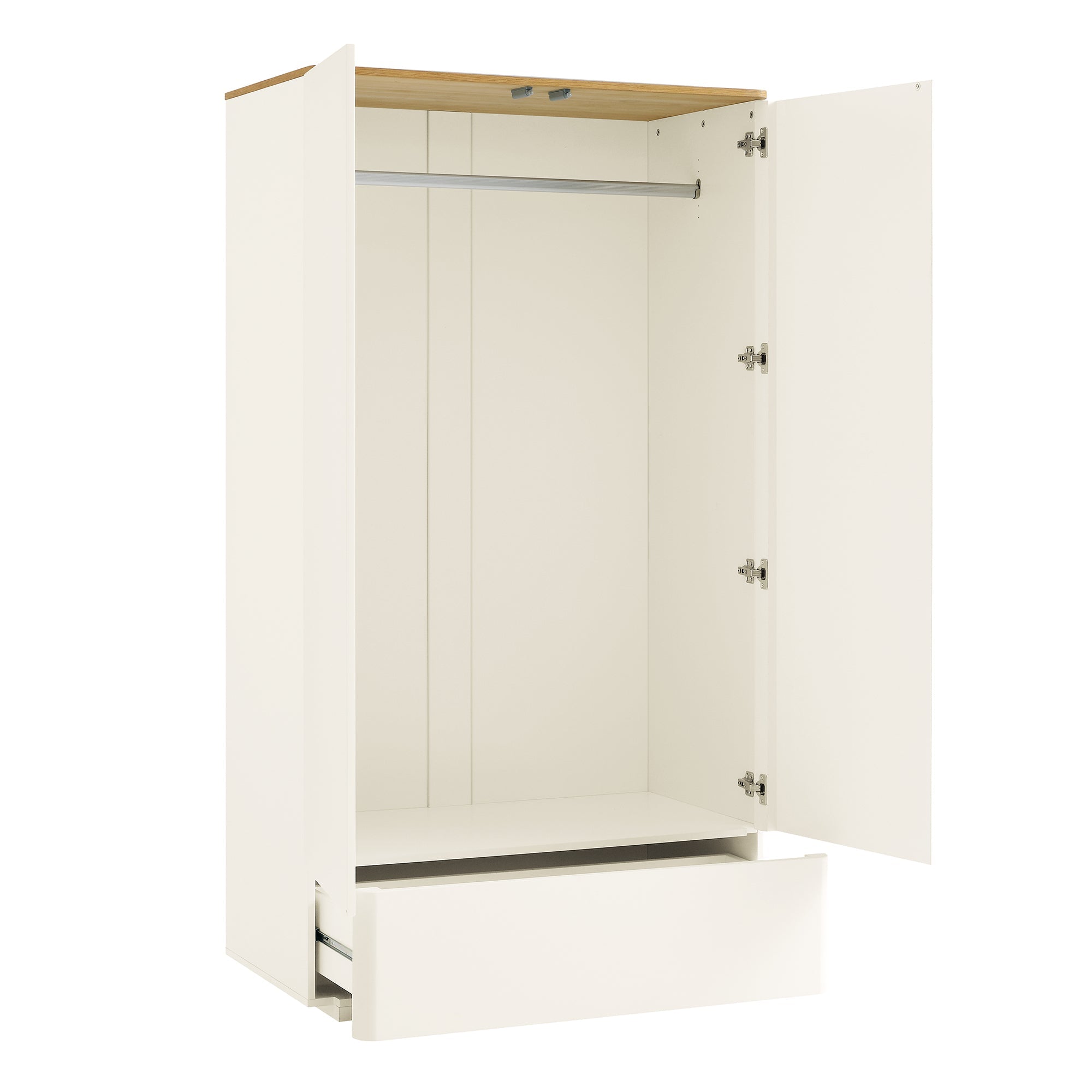 Agnes Curved Edge Double Closet, Off White with Oak Top