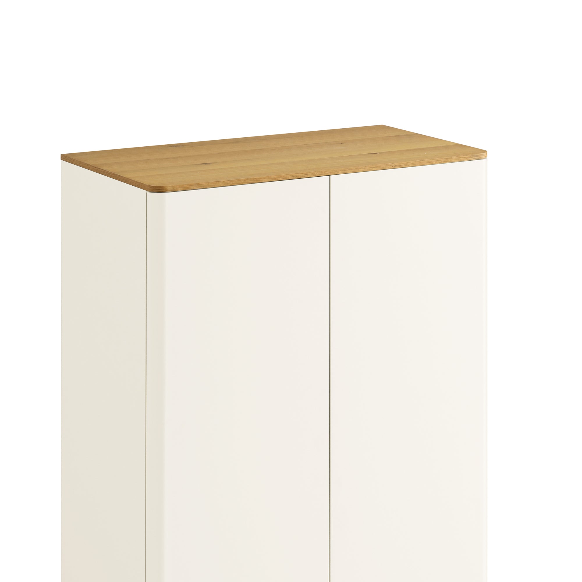 Agnes Curved Edge Double Closet, Off White with Oak Top