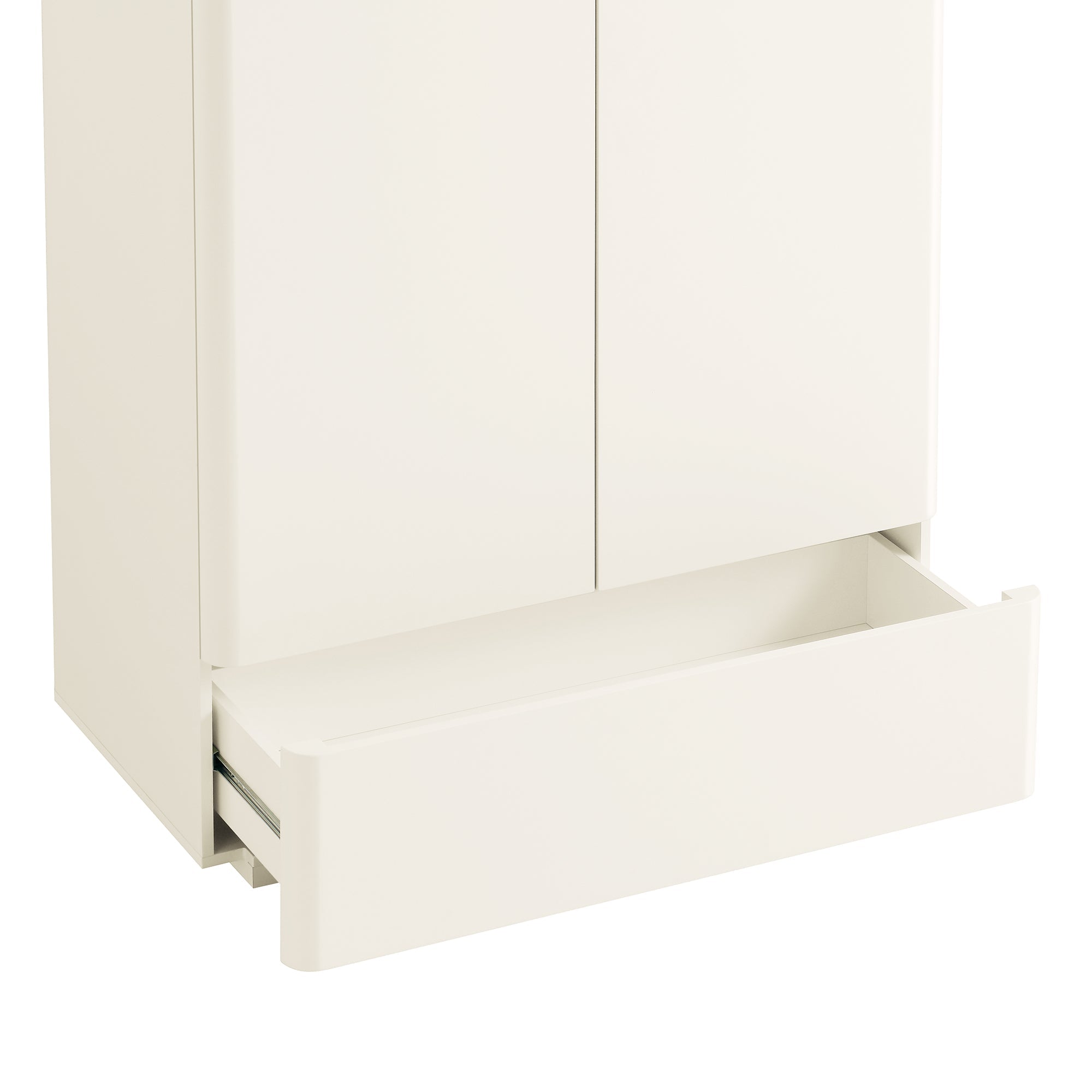 Agnes Curved Edge Double Closet, Off White with Oak Top