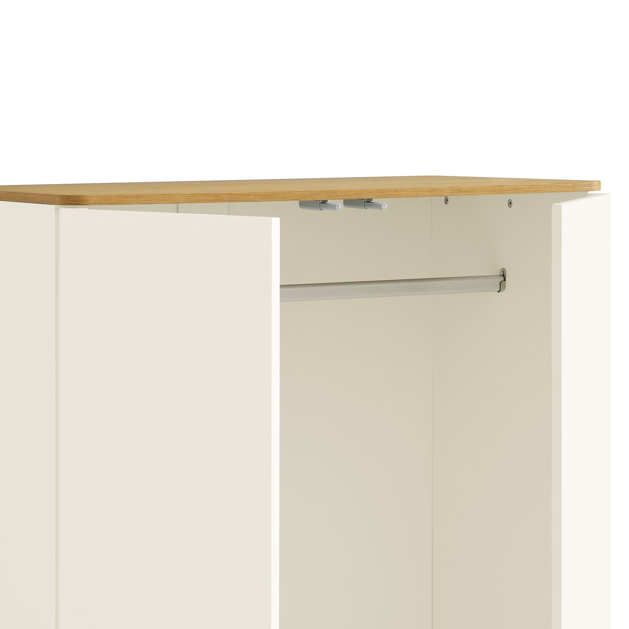 Agnes Curved Edge Double Closet, Off White with Oak Top