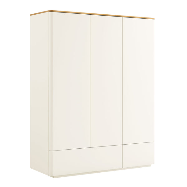 Agnes Curved Edge Triple Closet, Off White with Oak Top