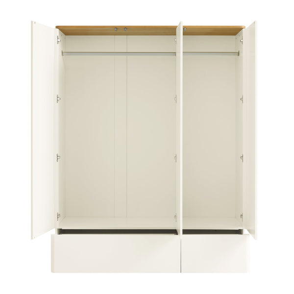 Agnes Curved Edge Triple Closet, Off White with Oak Top