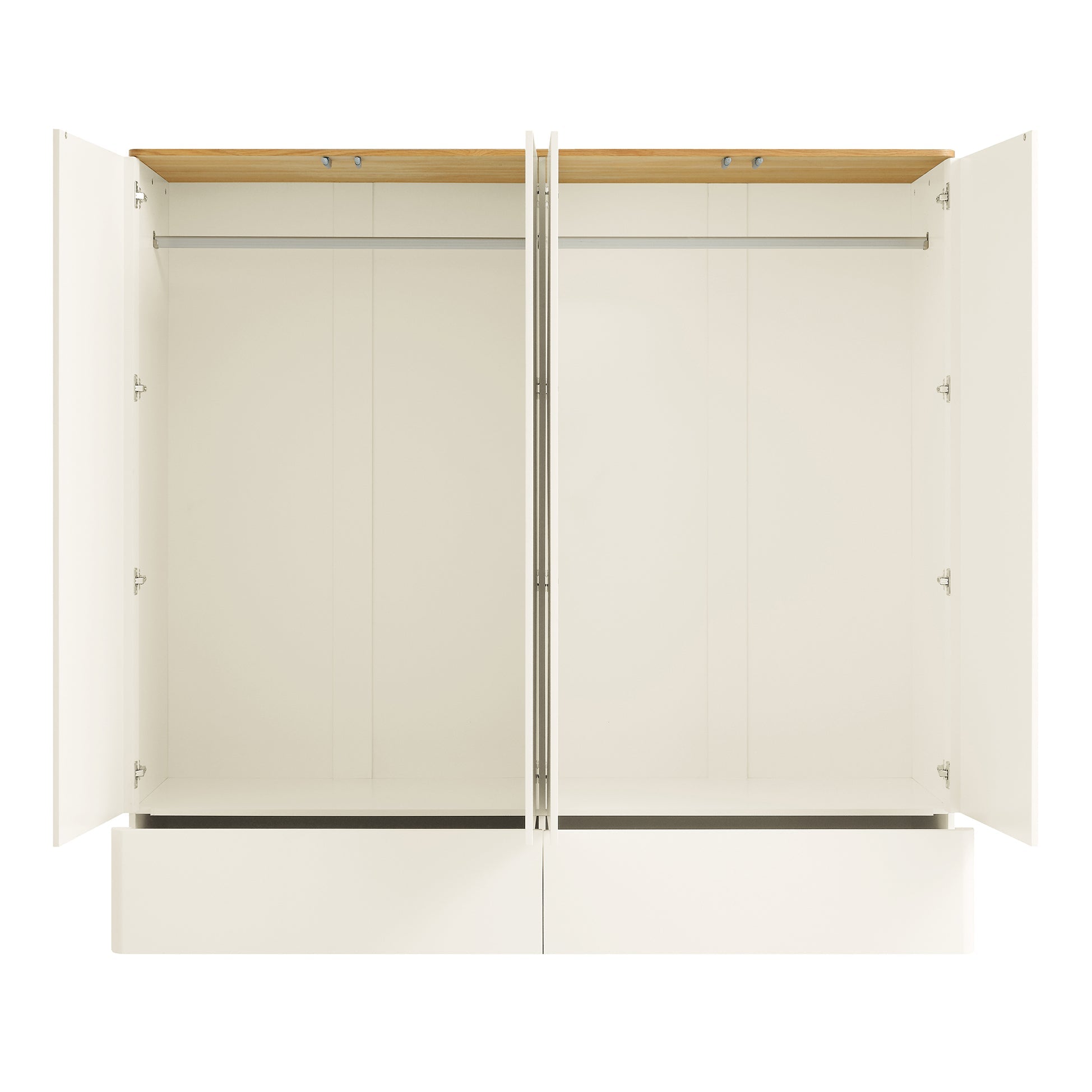 Agnes Curved Edge 4-Door Closet, Off White with Oak Top