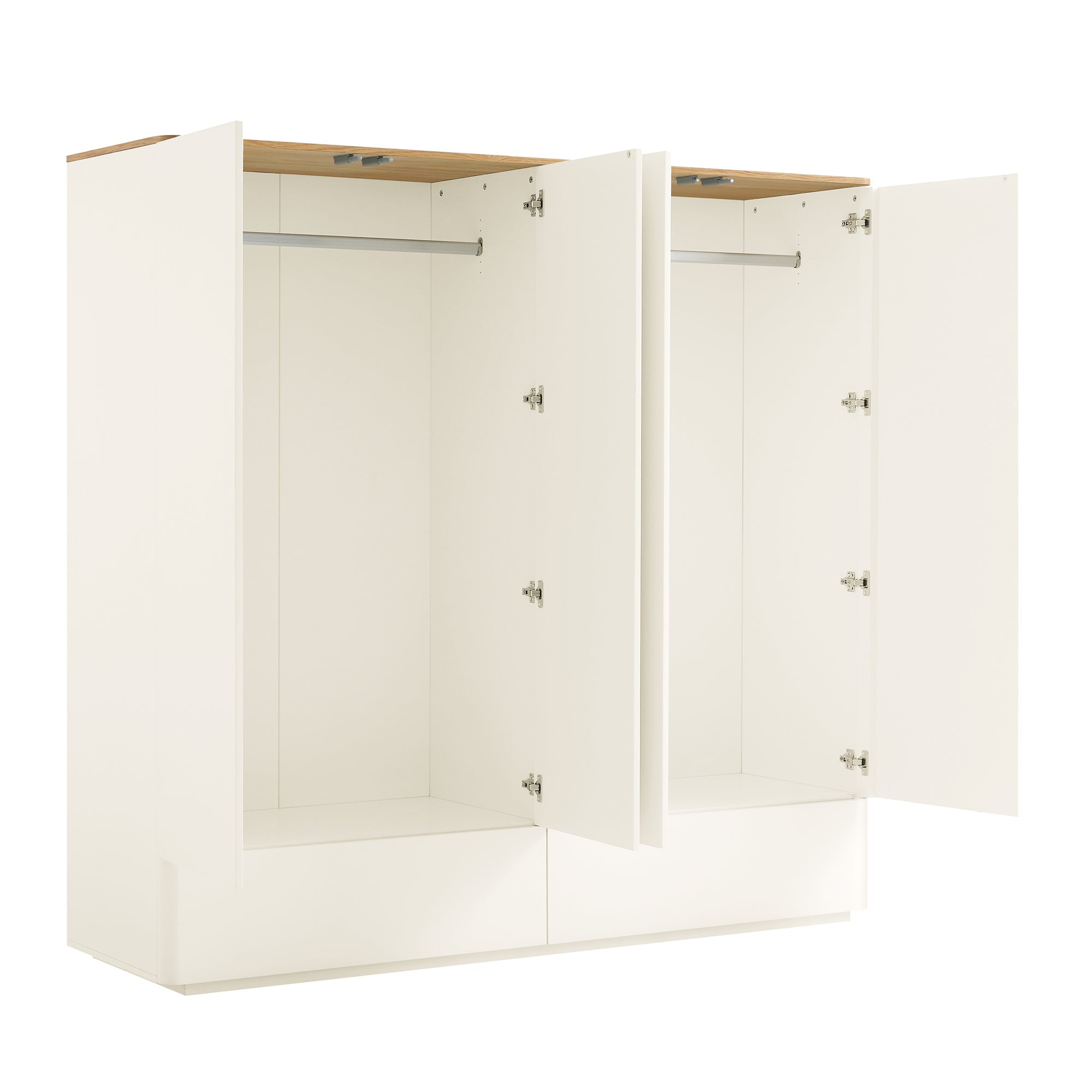 Agnes Curved Edge 4-Door Closet, Off White with Oak Top