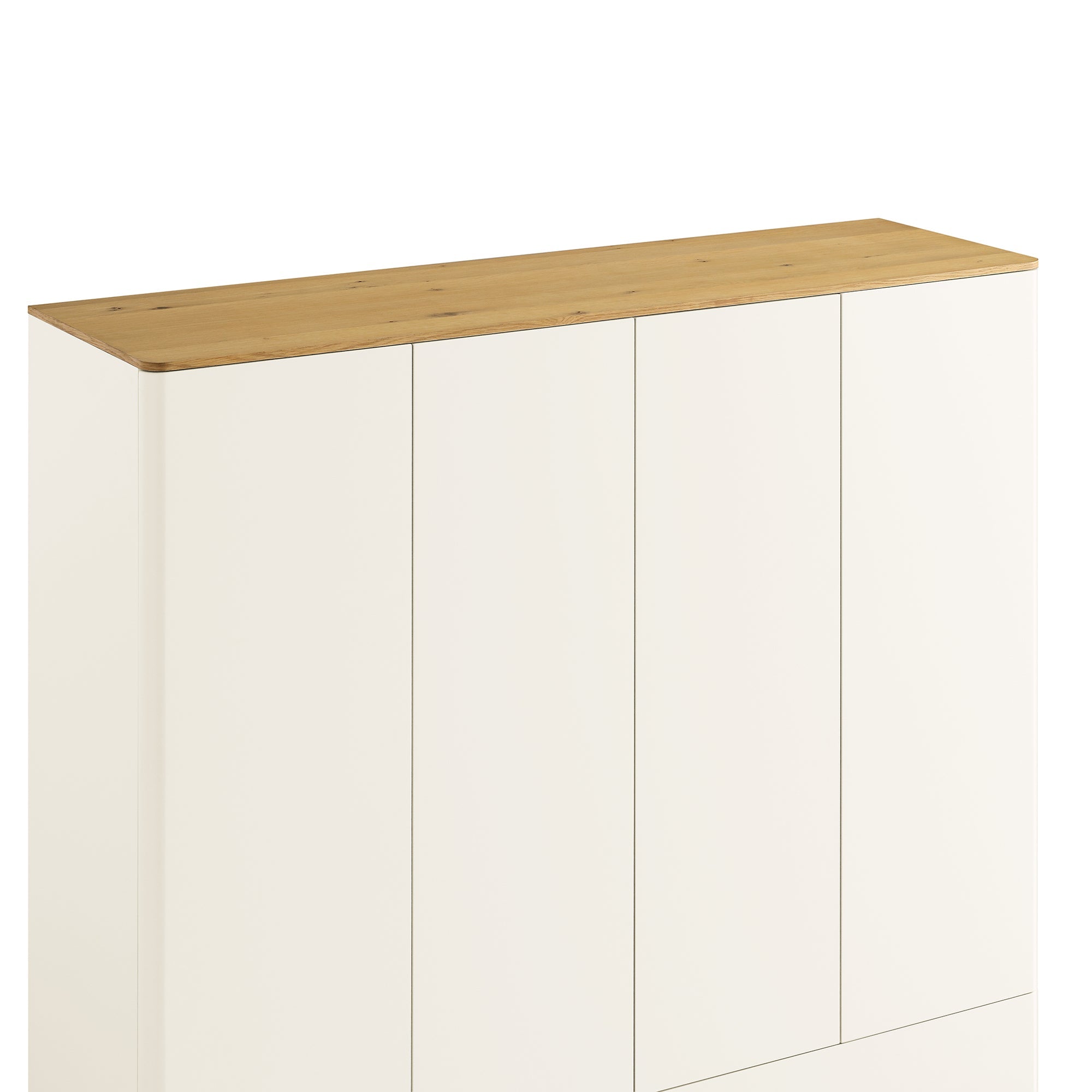 Agnes Curved Edge 4-Door Closet, Off White with Oak Top