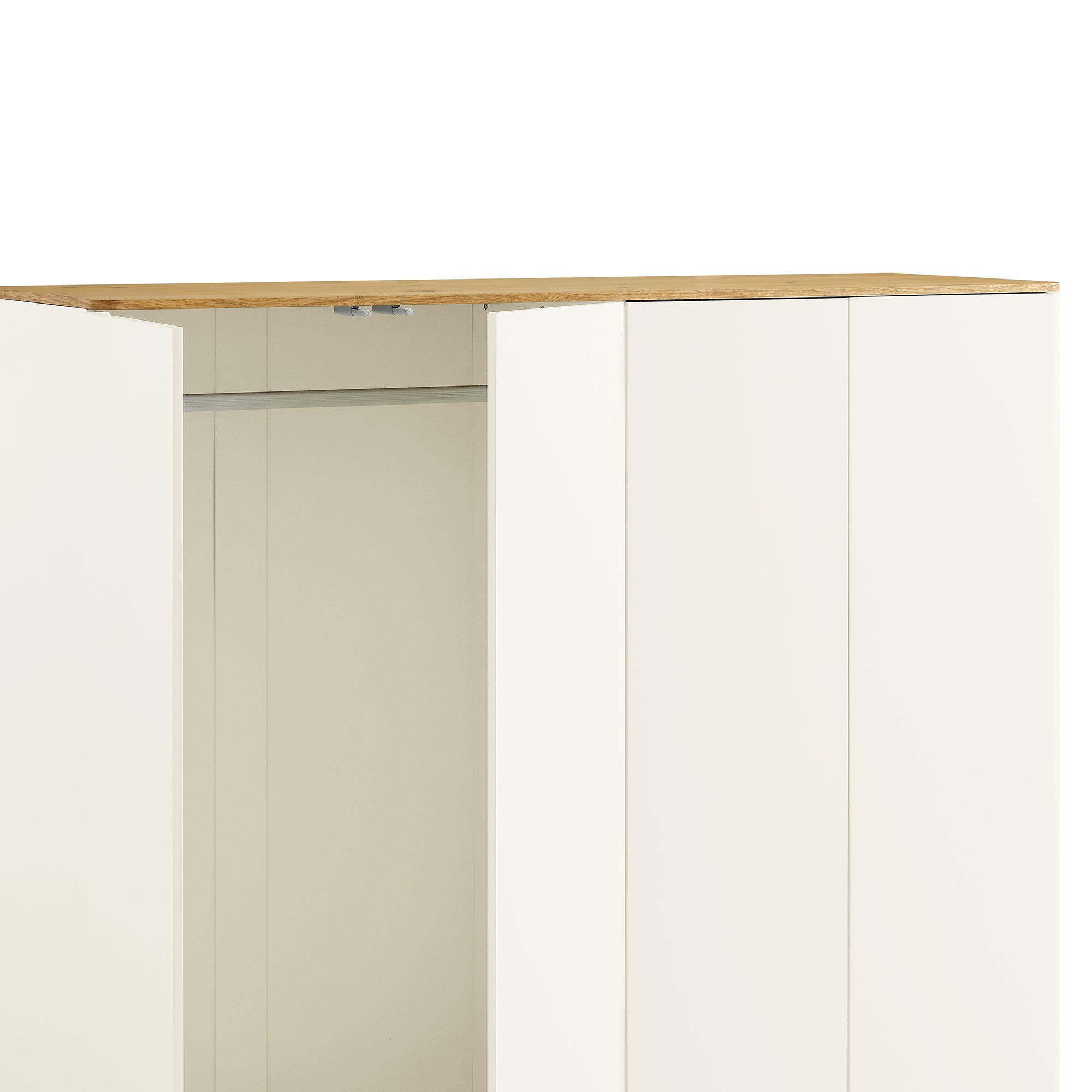 Agnes Curved Edge 4-Door Closet, Off White with Oak Top