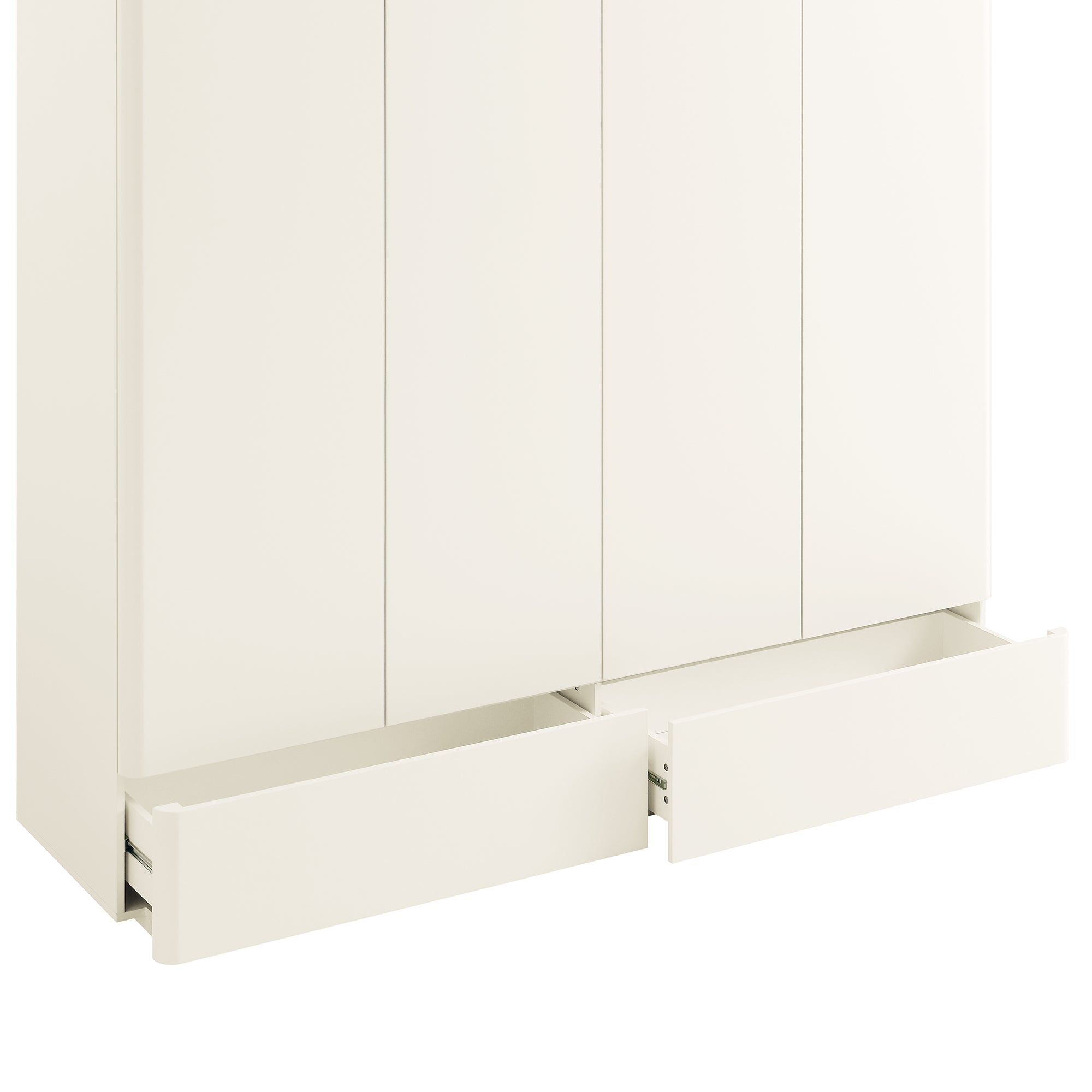 Agnes Curved Edge 4-Door Closet, Off White with Oak Top