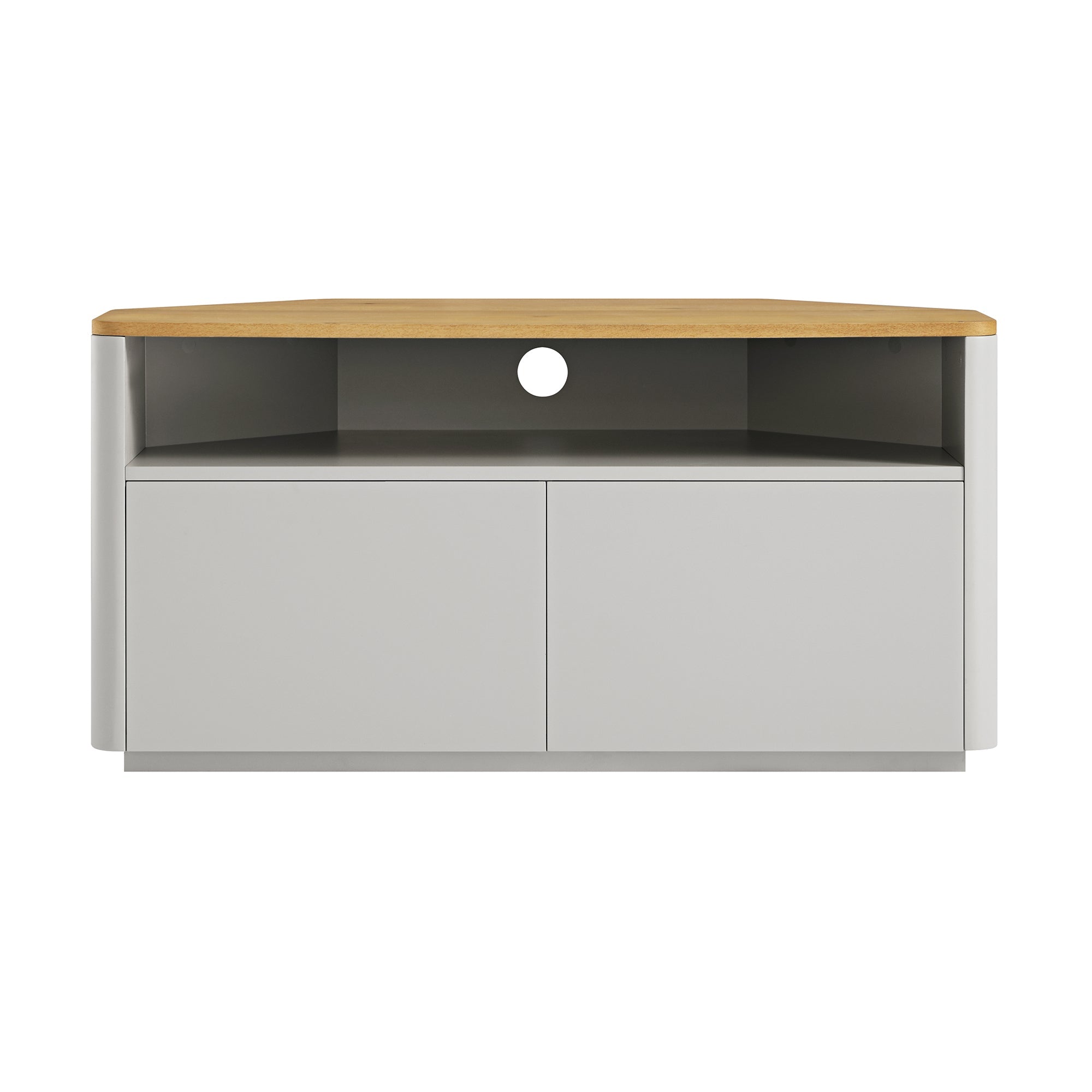 Agnes Curved Edge Corner TV Unit, Dove Grey with Oak Top