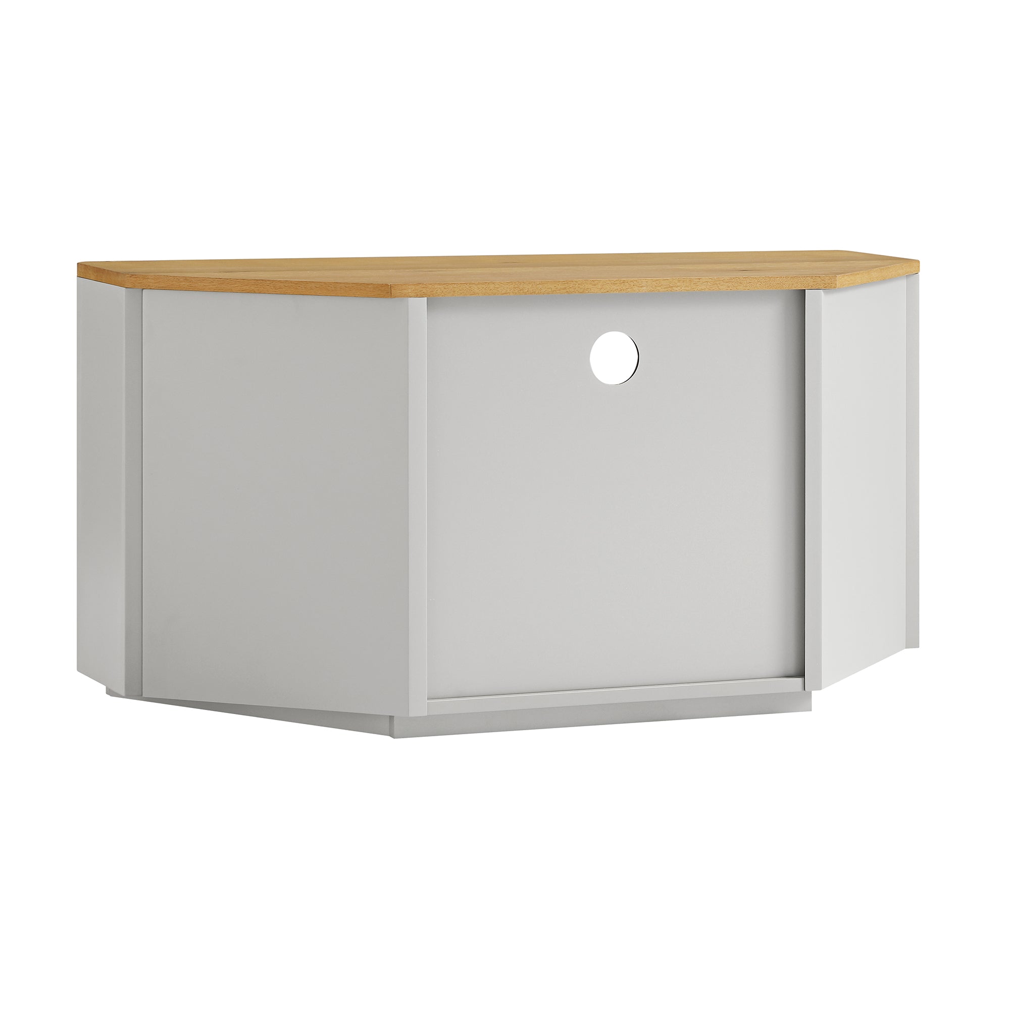 Agnes Curved Edge Corner TV Unit, Dove Grey with Oak Top