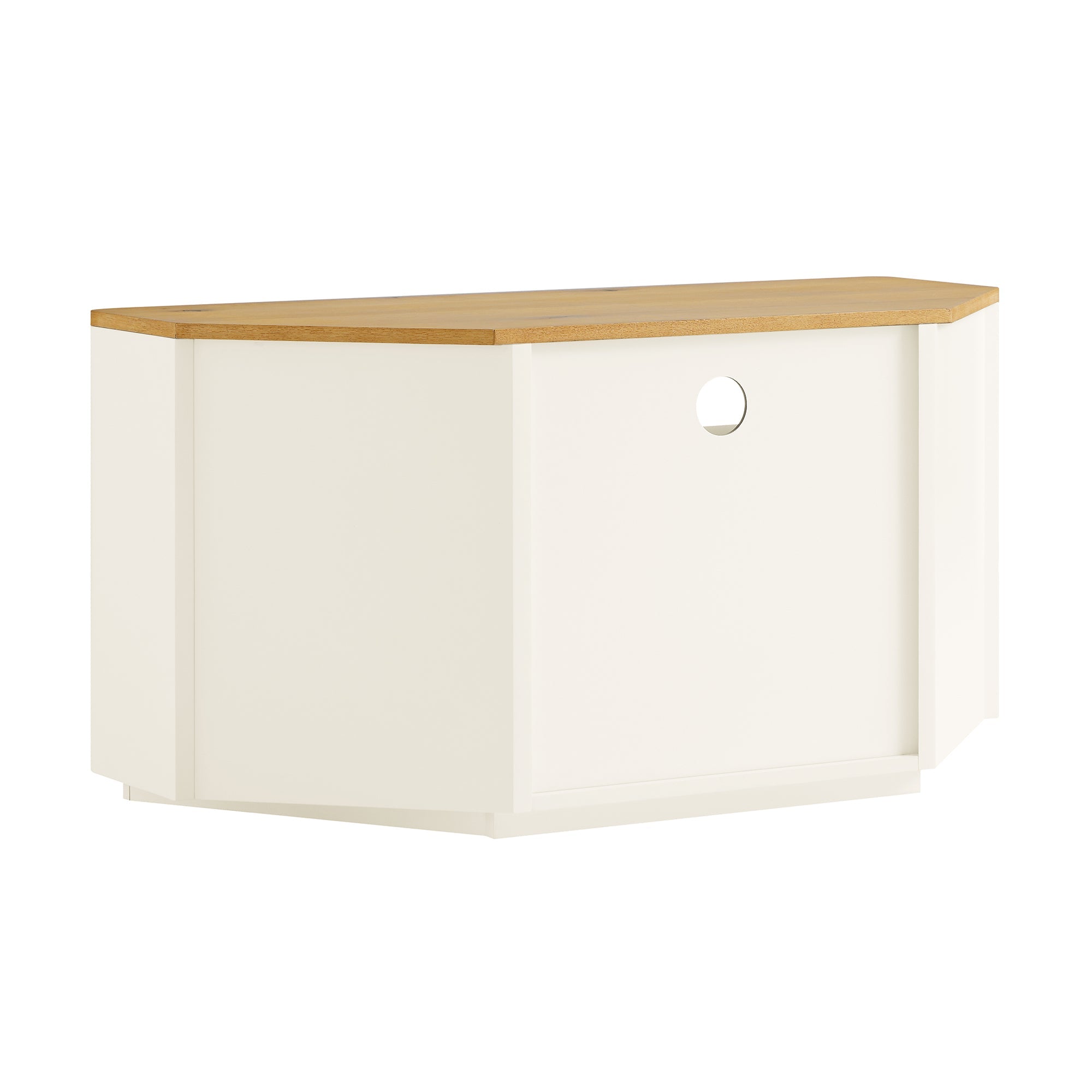 Agnes Curved Edge Corner TV Unit, Off White with Oak Top