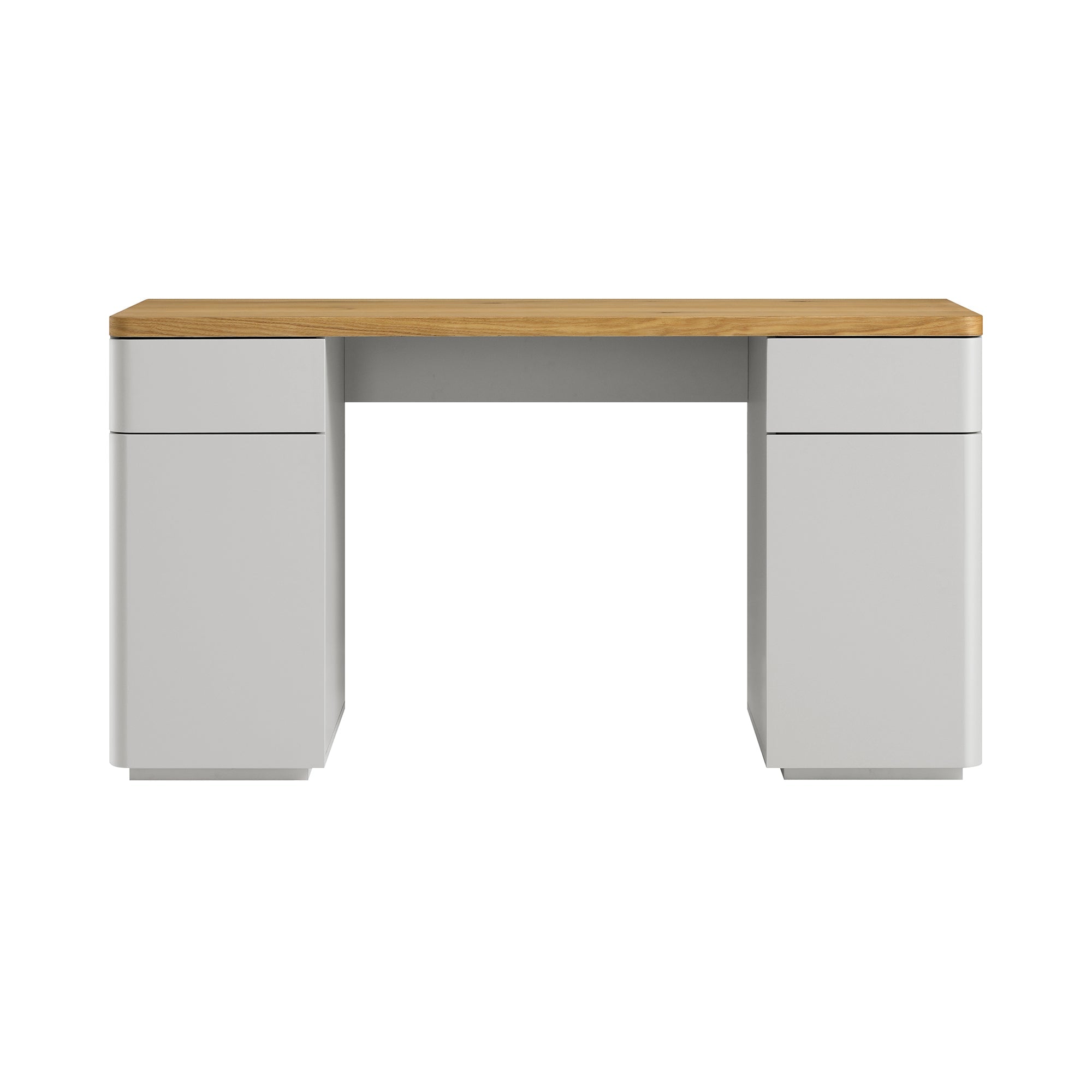 Agnes Curved Edge Desk with Storage, Dove Grey with Oak Top