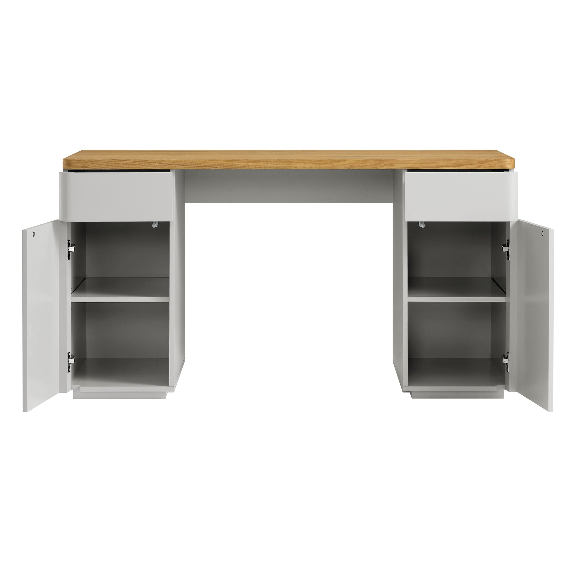 Agnes Curved Edge Desk with Storage, Dove Grey with Oak Top