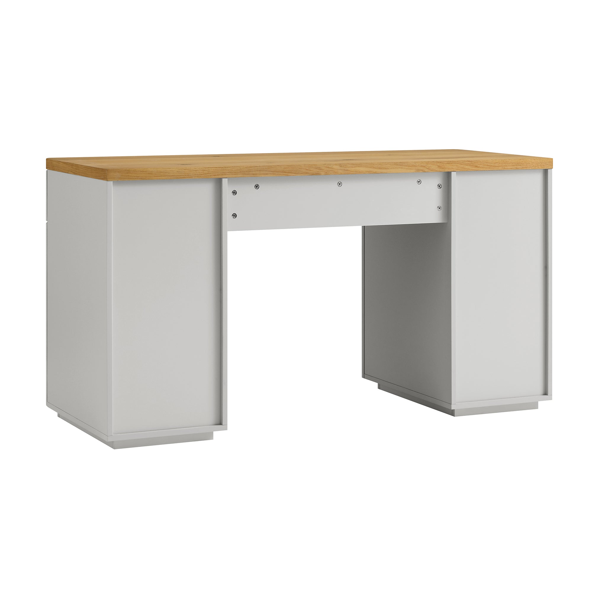 Agnes Curved Edge Desk with Storage, Dove Grey with Oak Top