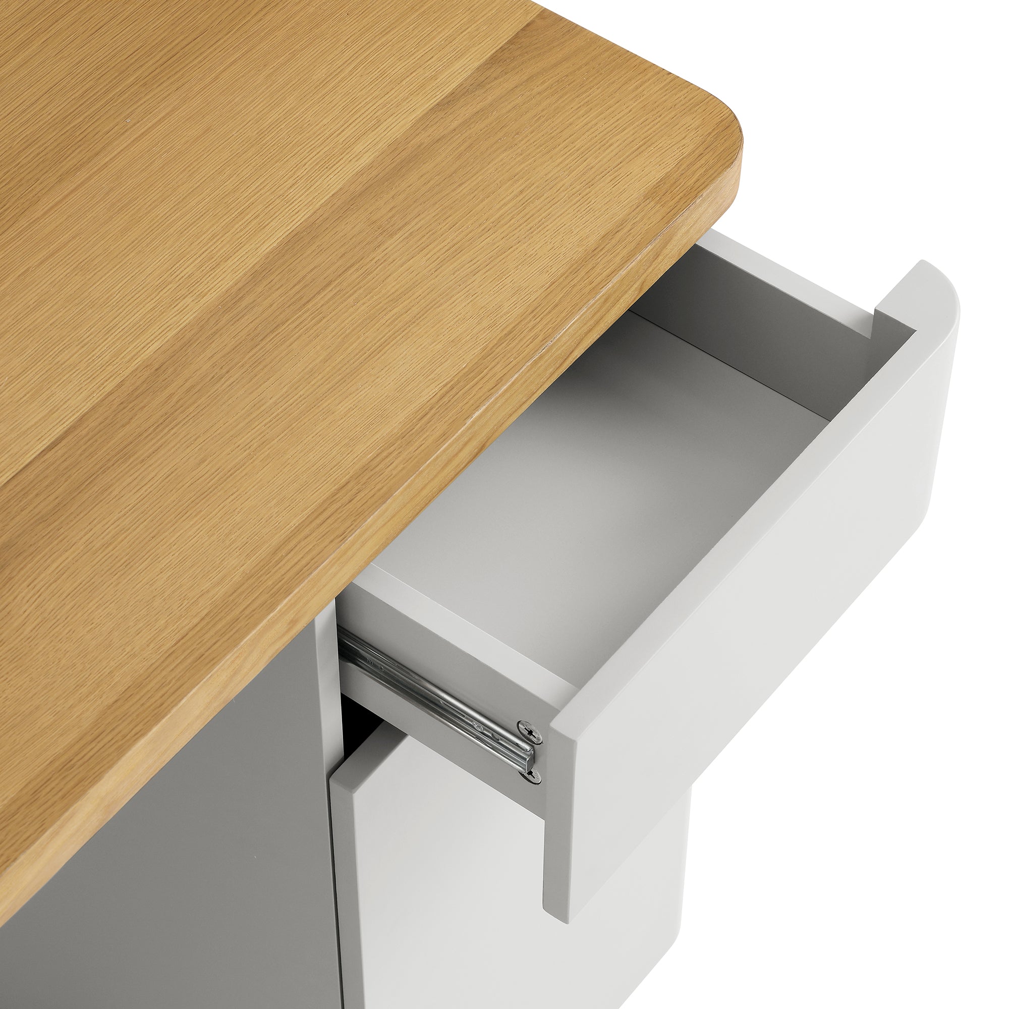 Agnes Curved Edge Desk with Storage, Dove Grey with Oak Top