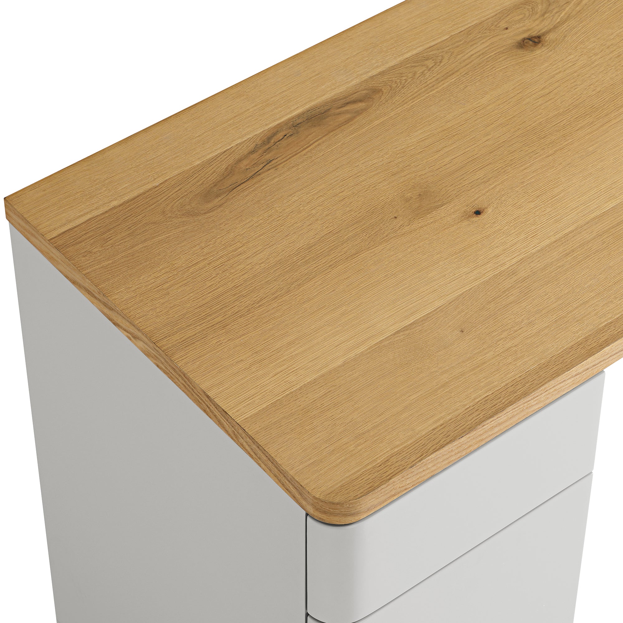 Agnes Curved Edge Desk with Storage, Dove Grey with Oak Top