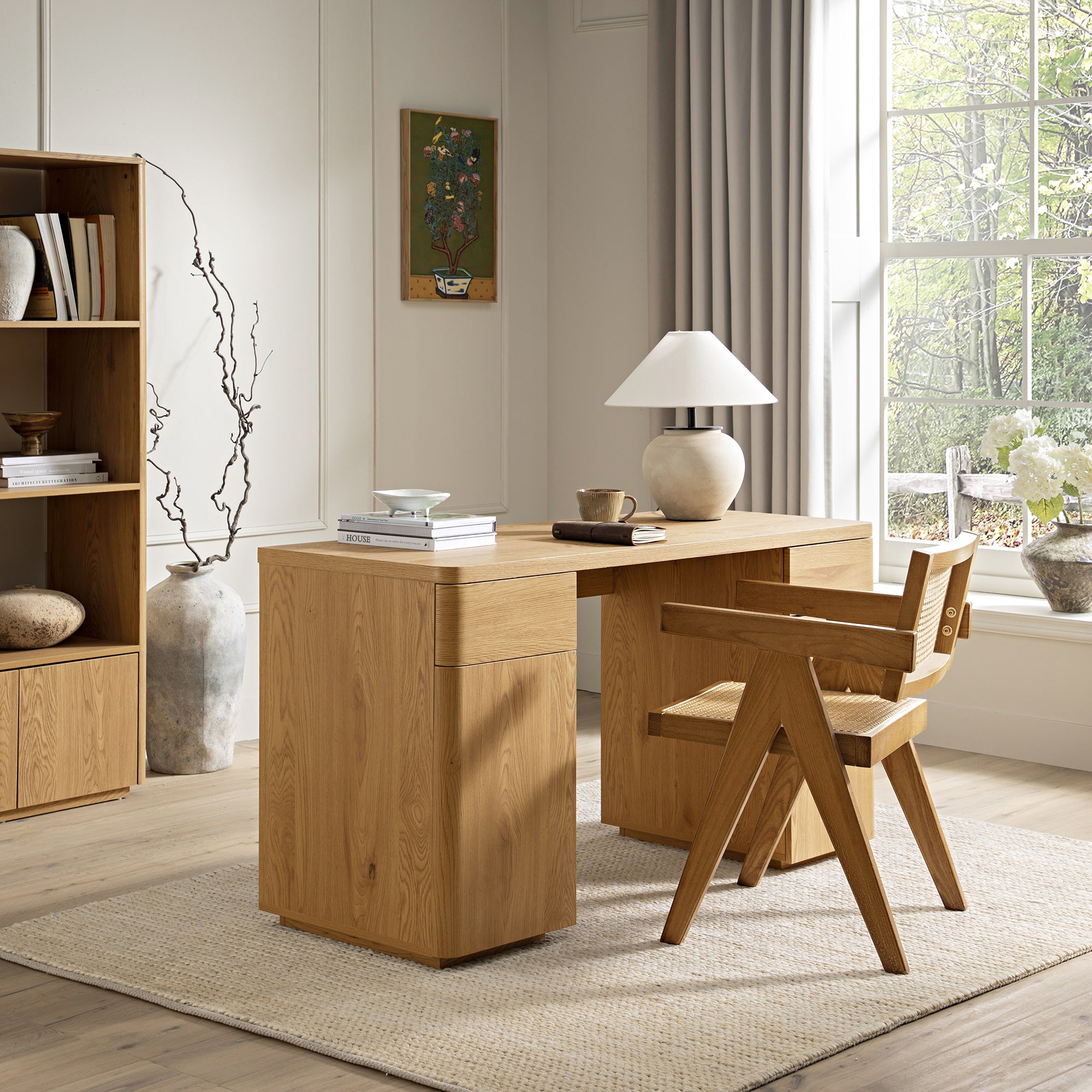 Agnes Curved Edge Desk with Storage, Natural