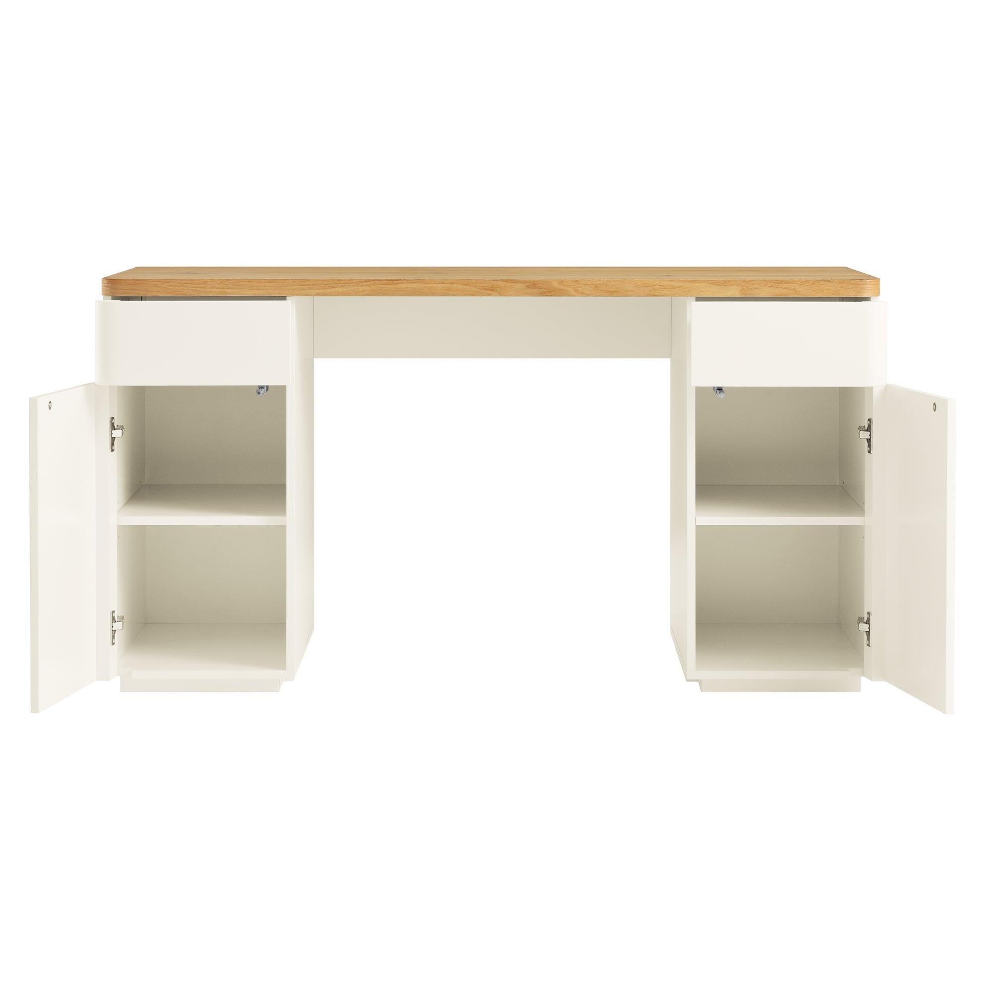 Agnes Curved Edge Desk with Storage, Off White with Oak Top