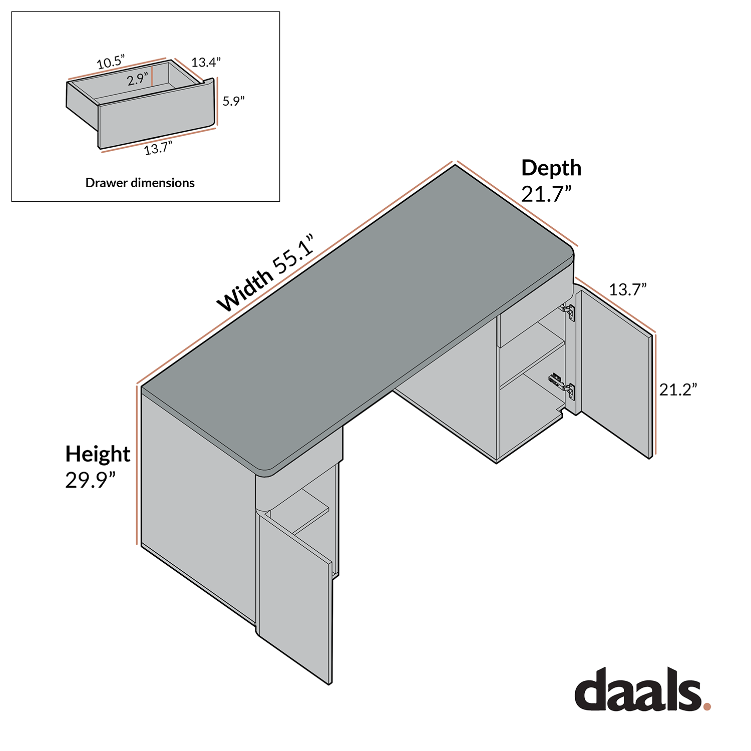 Agnes Curved Edge Desk with Storage, Natural